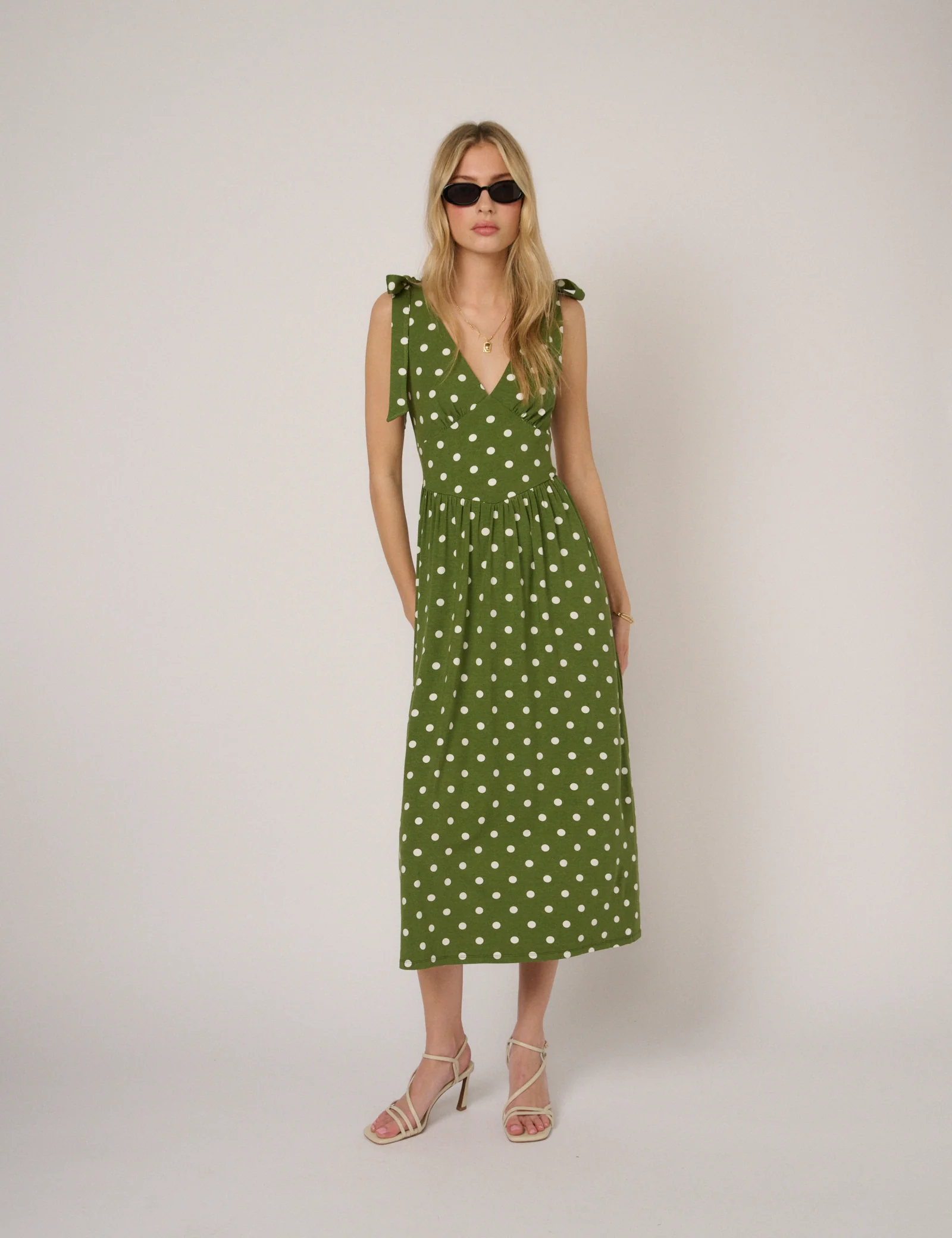 Green Polka Dot Addison Jersey Midi Dress - Image 3