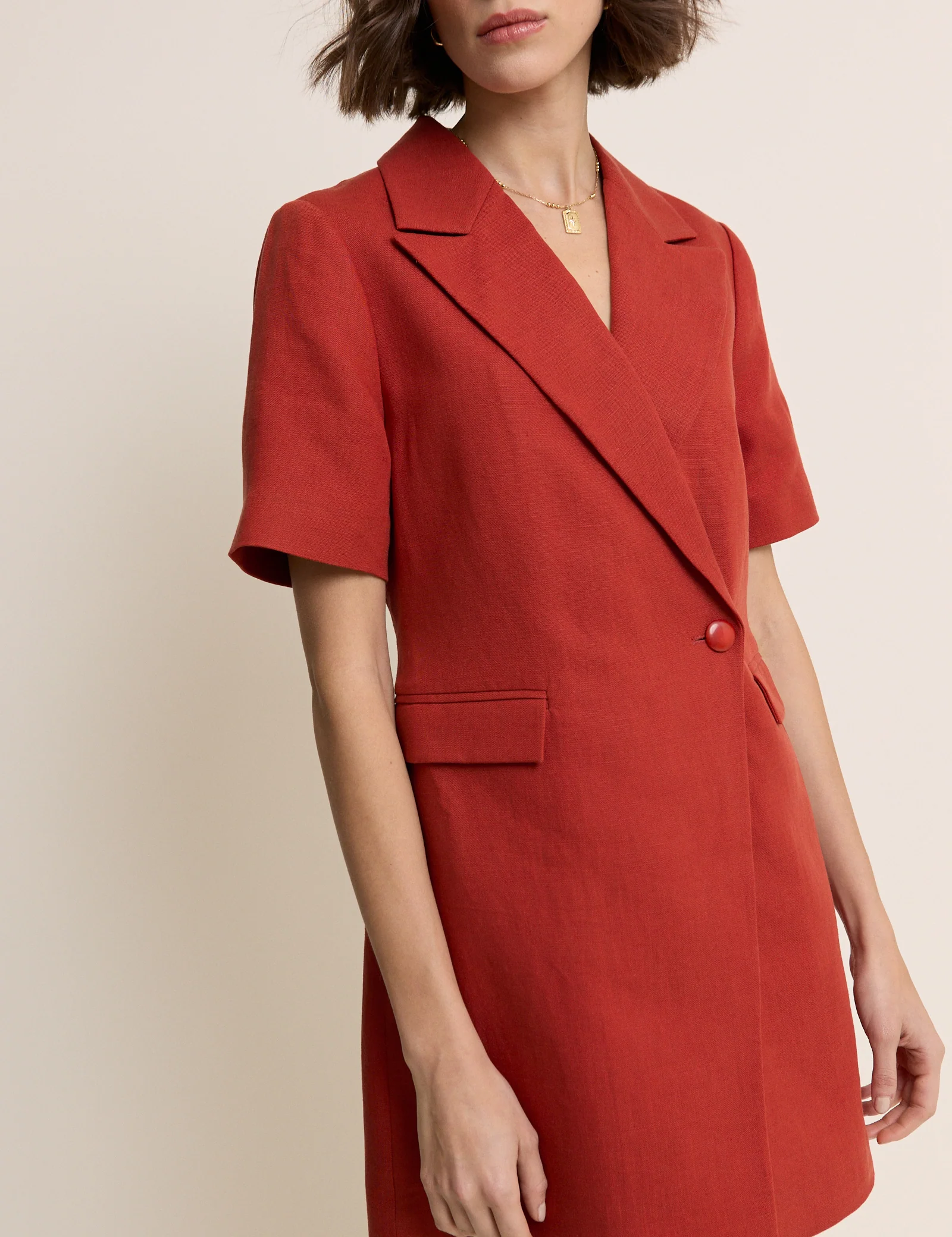 Rust Tailored Asymmetric Mini Dress - Image 3
