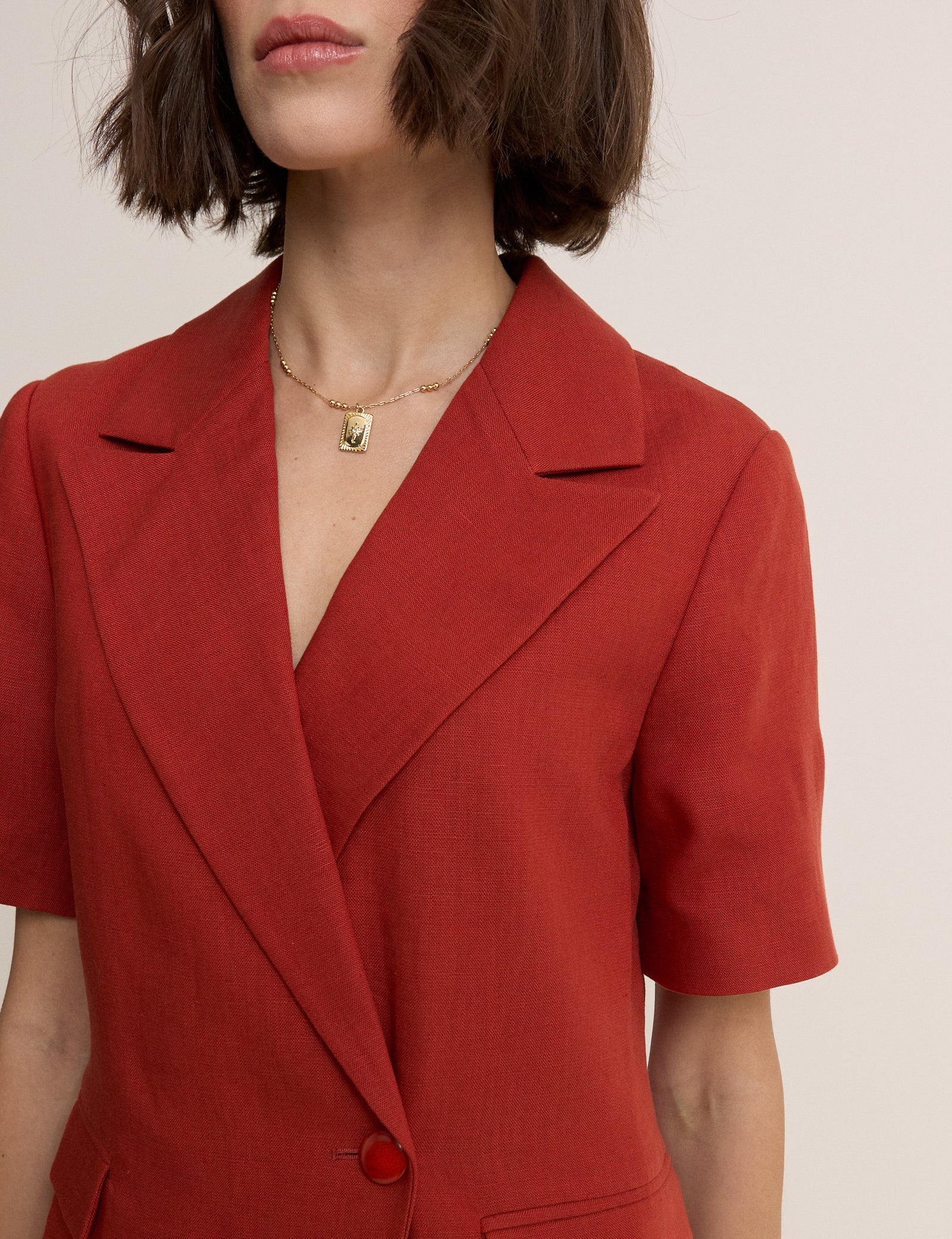 Rust Tailored Asymmetric Mini Dress - Image 4