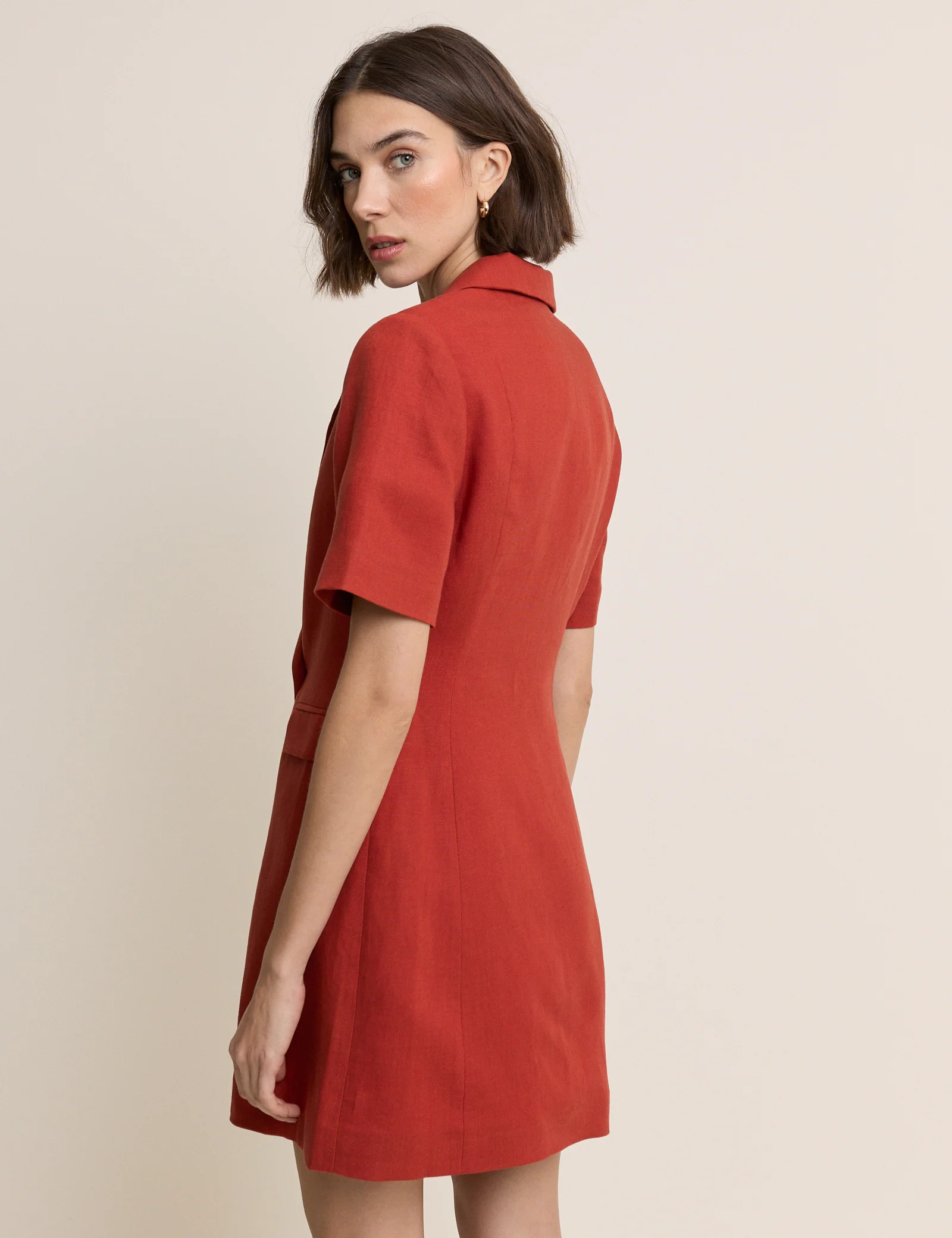 Rust Tailored Asymmetric Mini Dress - Image 5