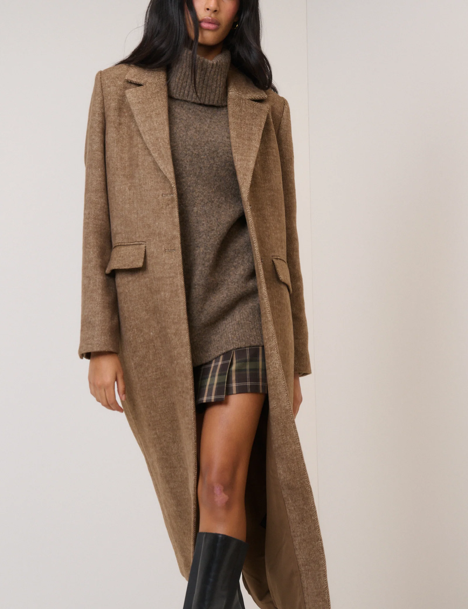 Brown Single Breasted Herringbone Coat - Image 2