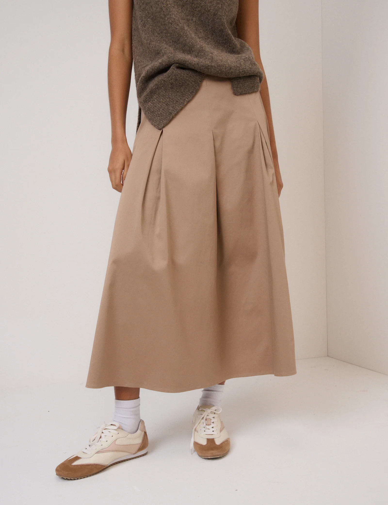 Beige Pleated Midi Skirt - Image 4