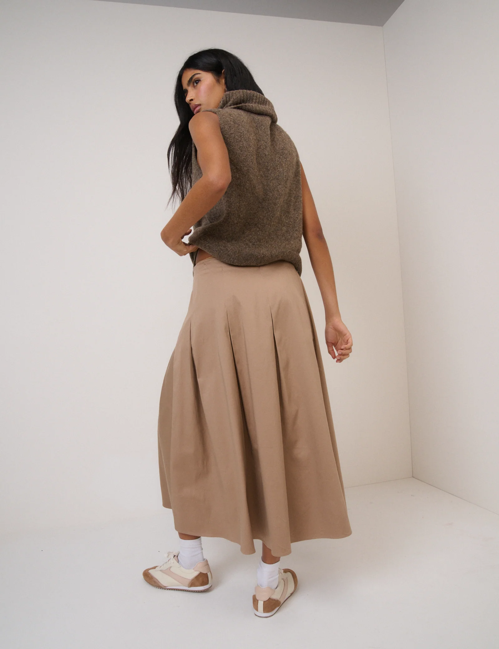 Beige Pleated Midi Skirt - Image 6