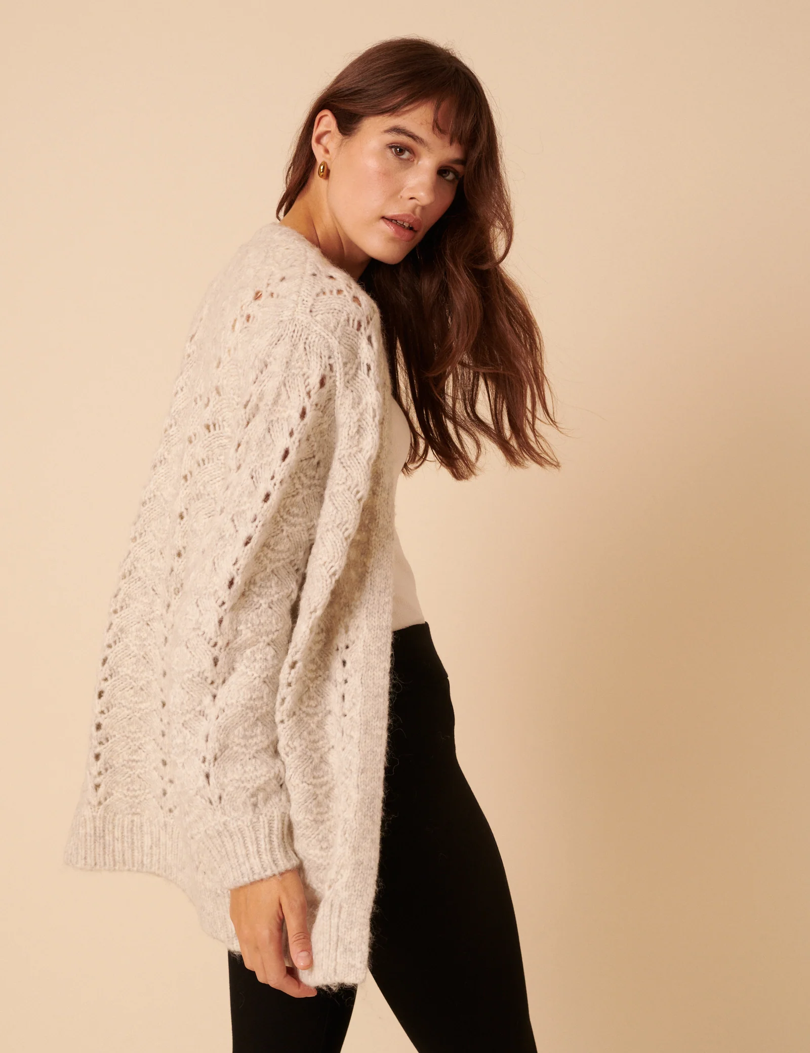 Grey Pointelle Relaxed Cardigan - Image 5
