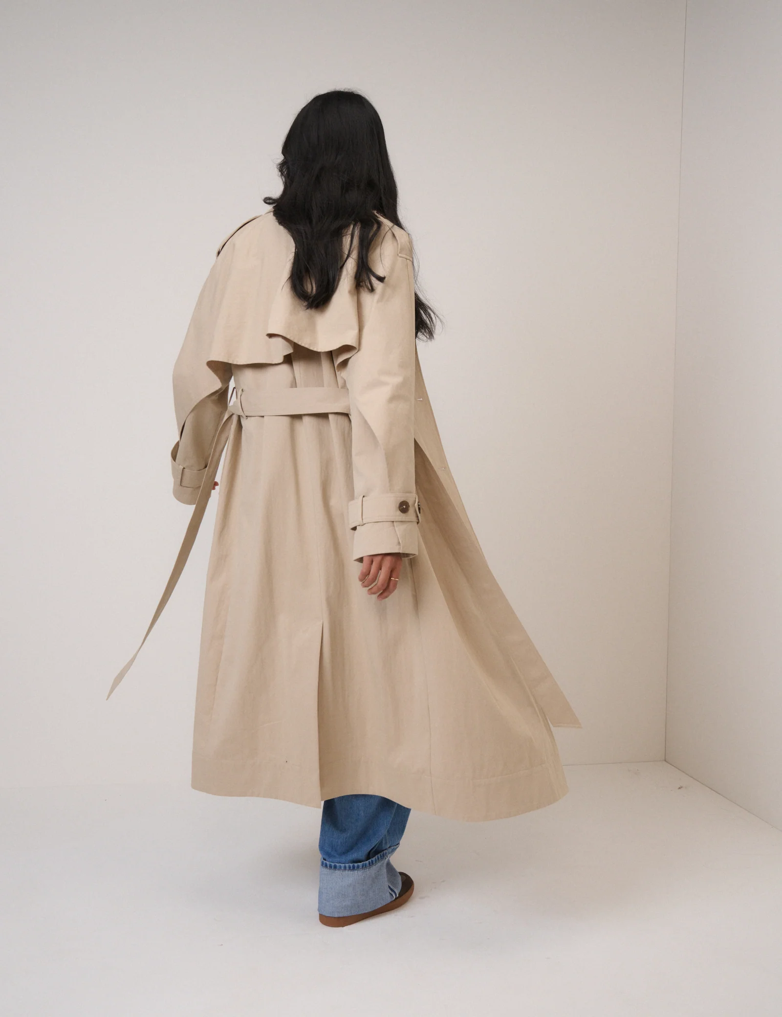 Beige Tie Waist Trench Coat - Image 5