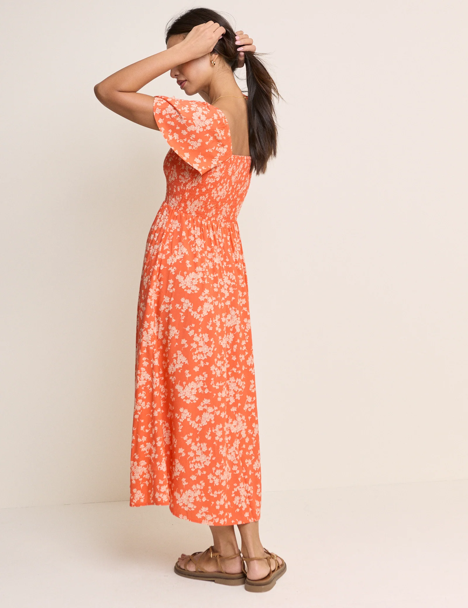 Orange Floral Bella Midi Dress - Image 4