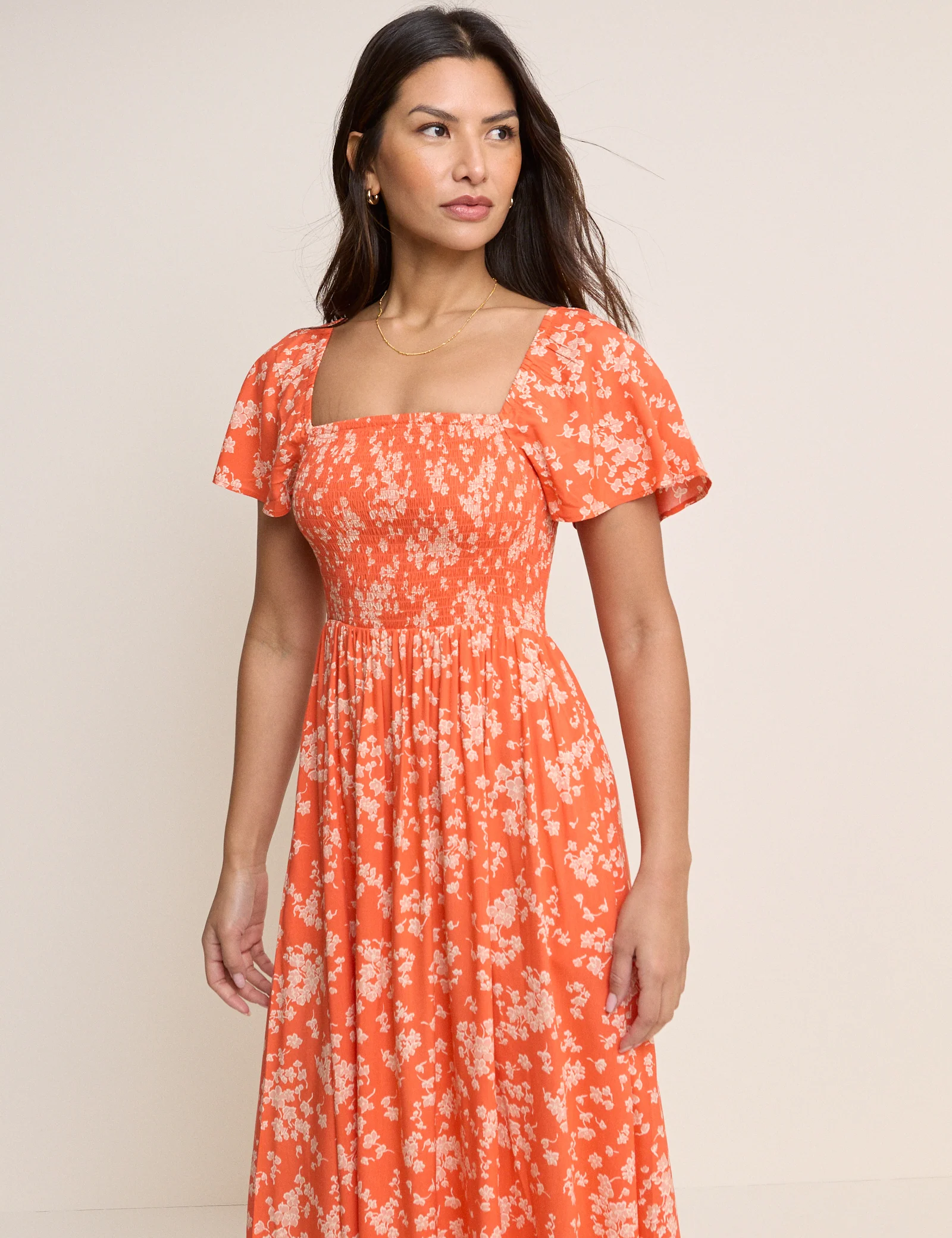 Orange Floral Bella Midi Dress - Image 5