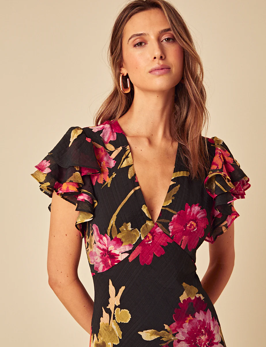 Black Floral Layla Midi Dress - Image 3