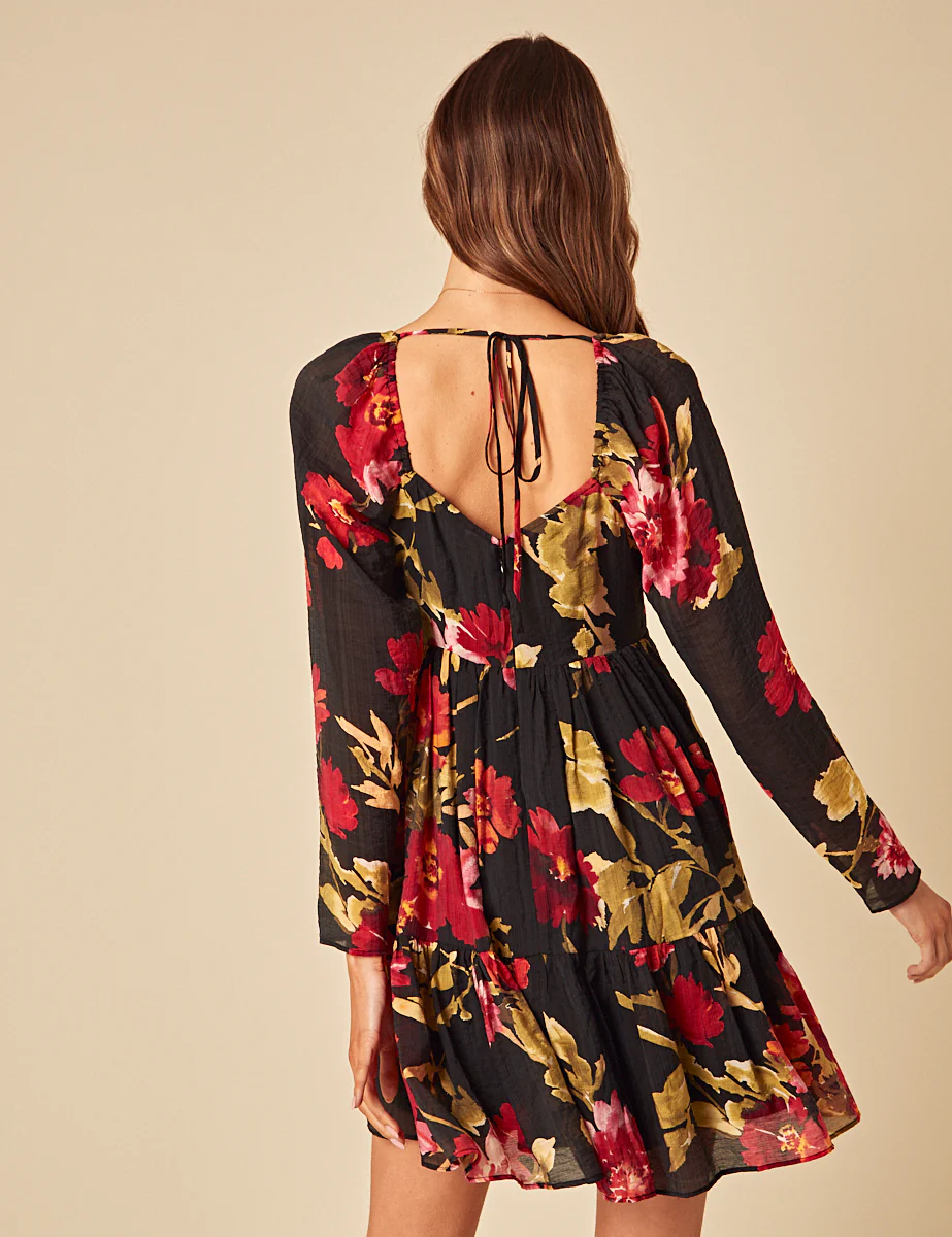 Black Floral Marti Mini Dress - Image 4