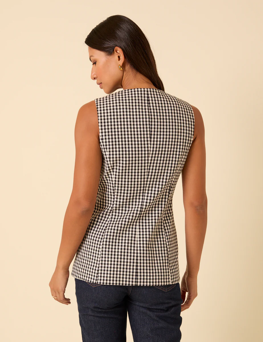Black Gingham Longline Crew Neck Waistcoat - Image 4