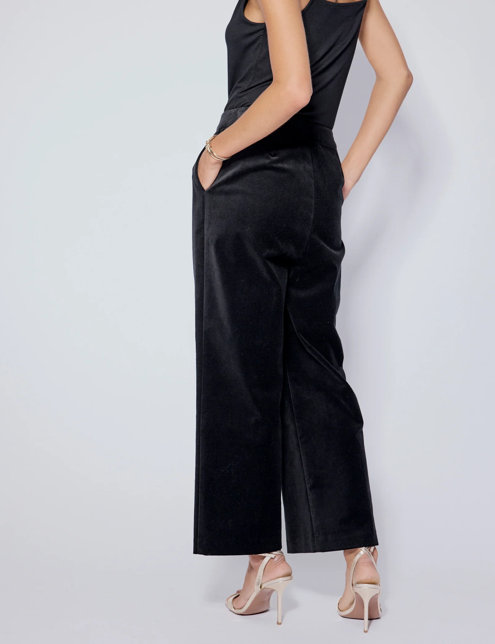 Black High Waisted Velvet Trousers - Image 6