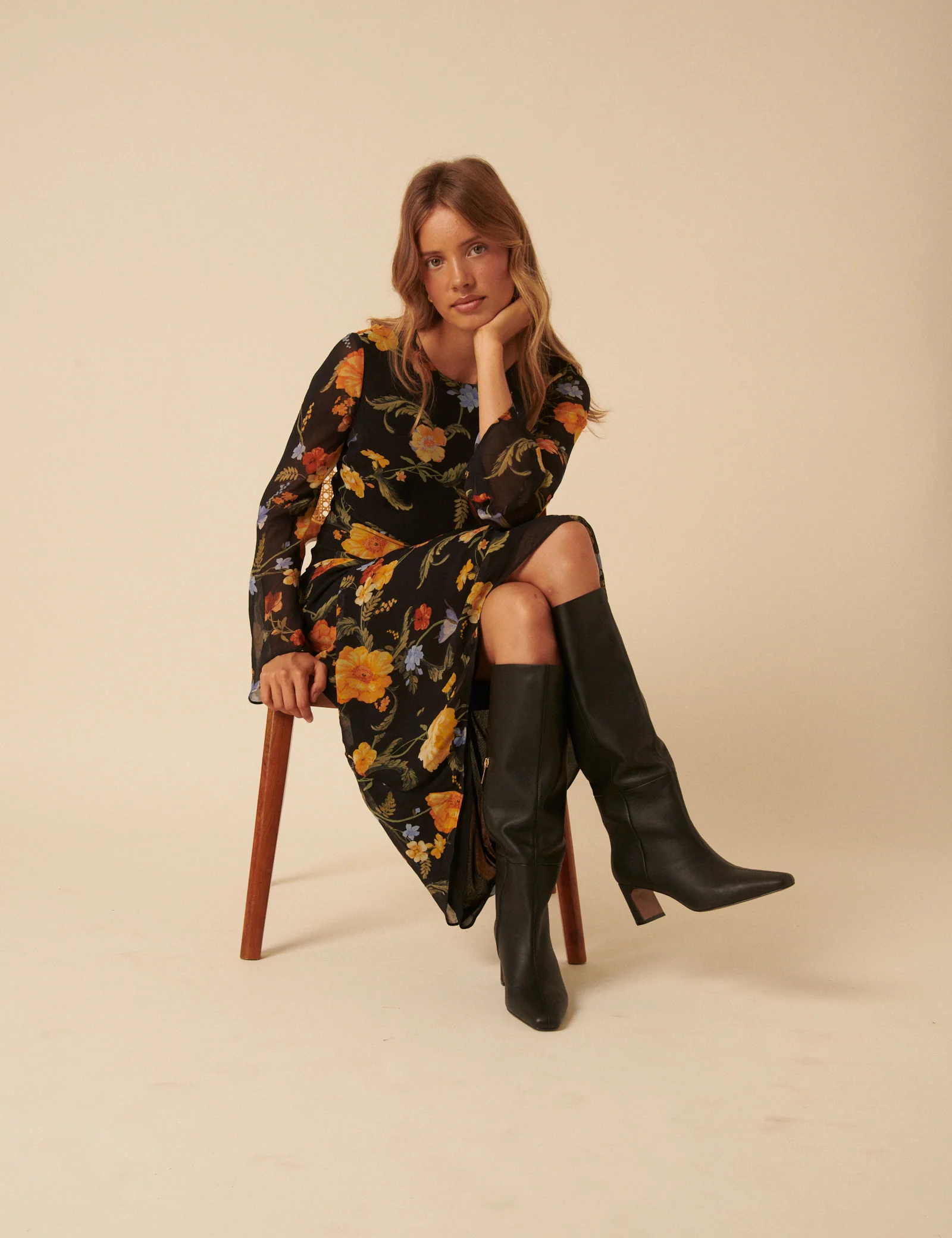Black Leather Knee High Boots - Image 2