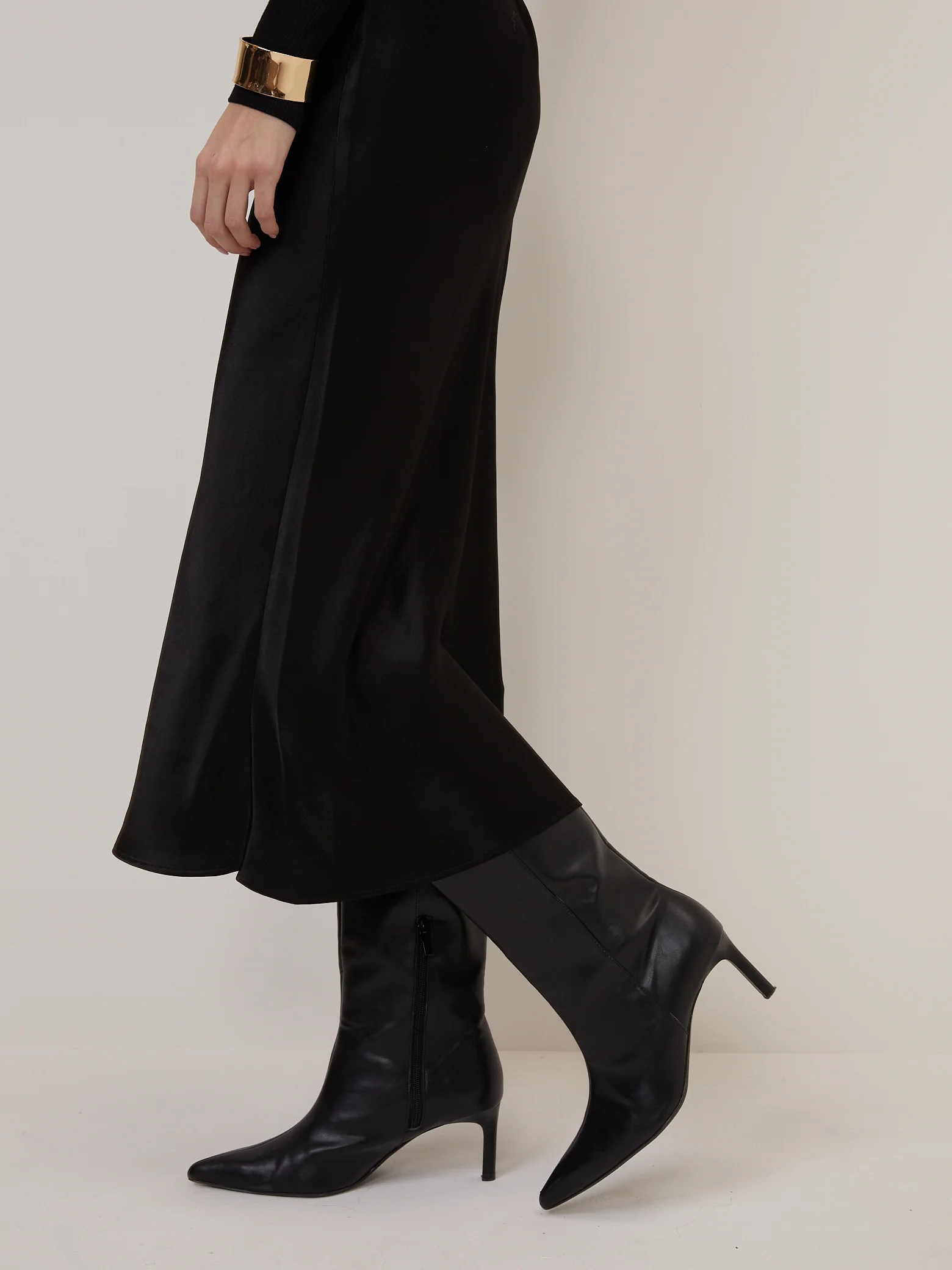 Black Satin Mila Midi Slip Skirt - Image 4