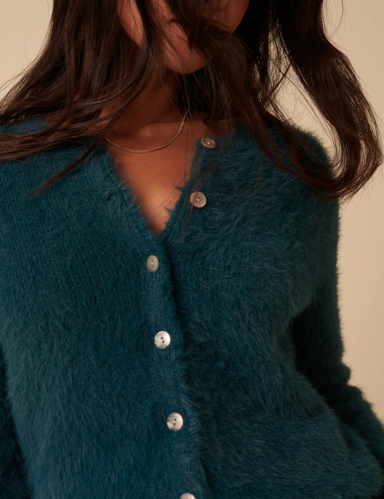 Teal Fluffy Long Sleeve Knitted Cardigan - Image 2