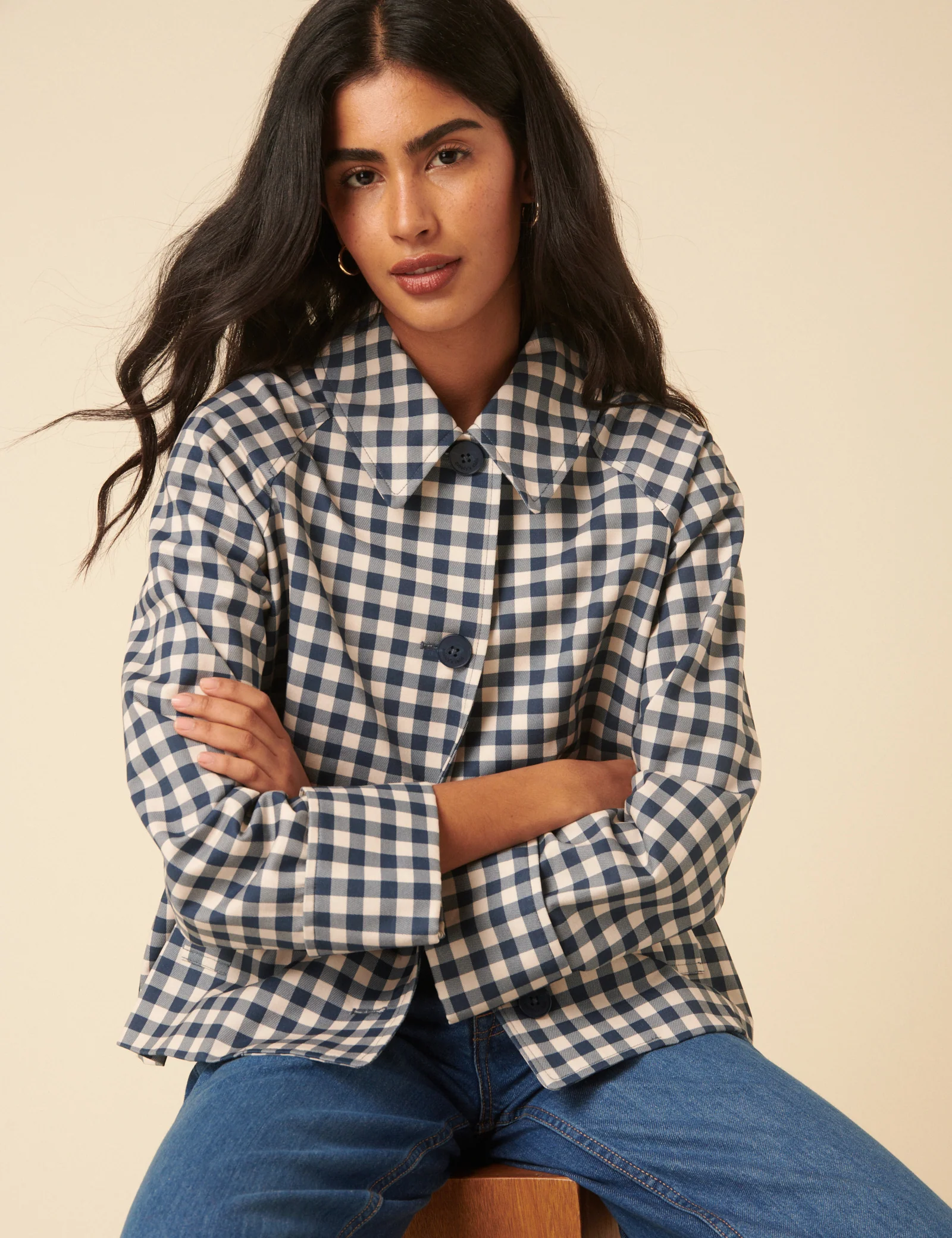 Blue Gingham Swing Jacket - Image 6