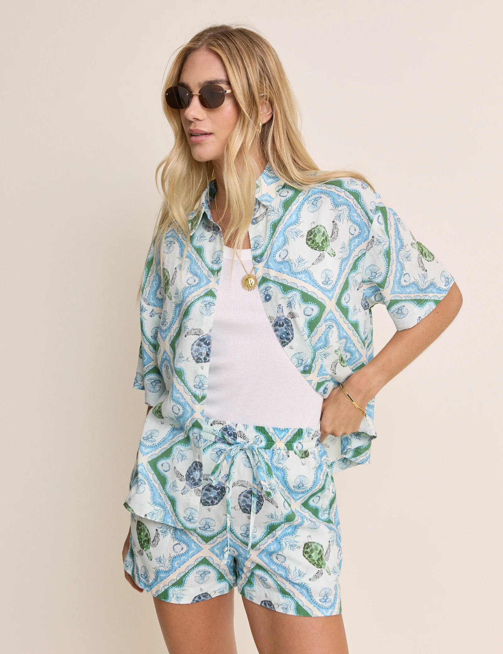 Blue Ocean Print Linen-Blend Shirt - Image 4