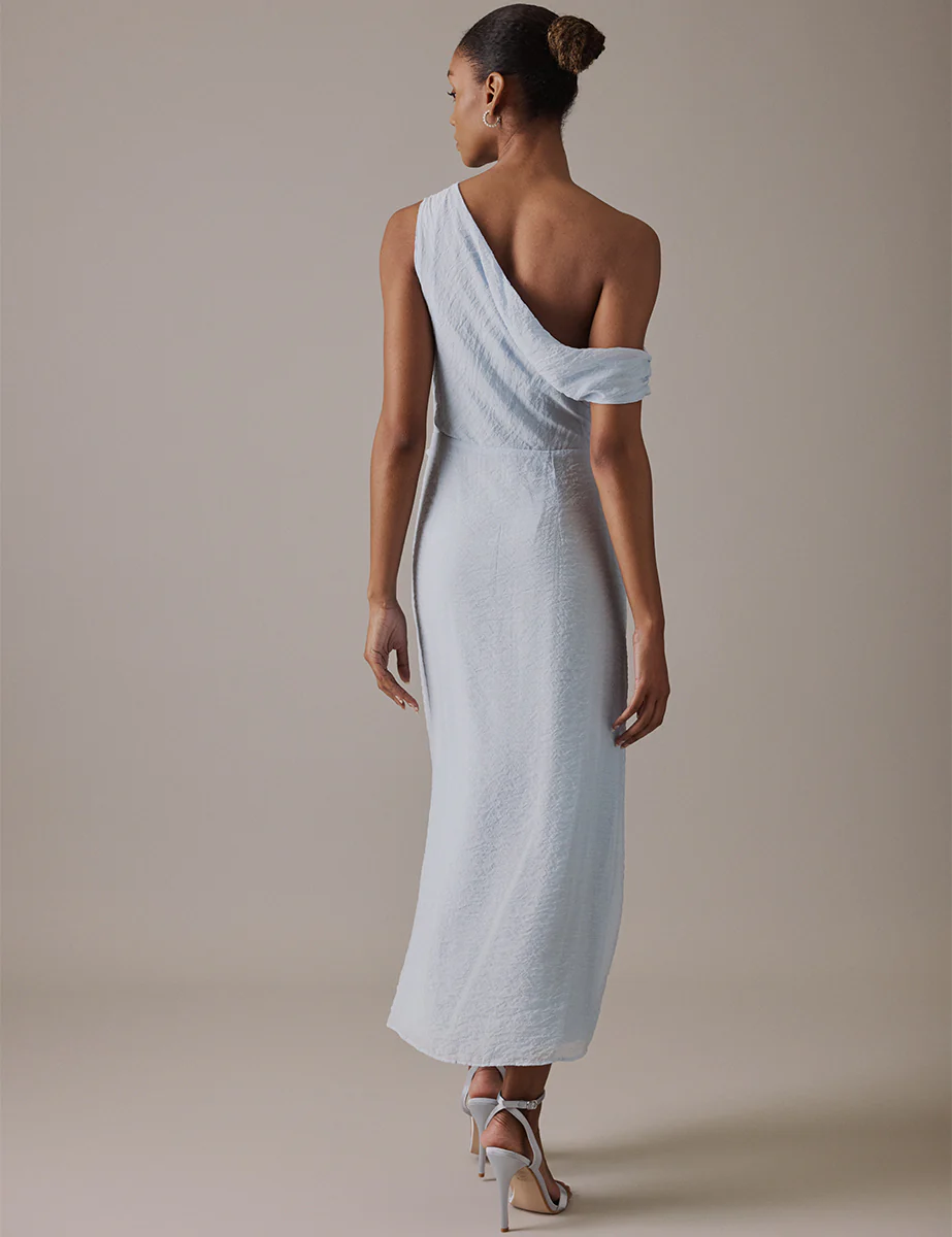 Soft Blue One Shoulder Midi Skylar Dress - Image 5