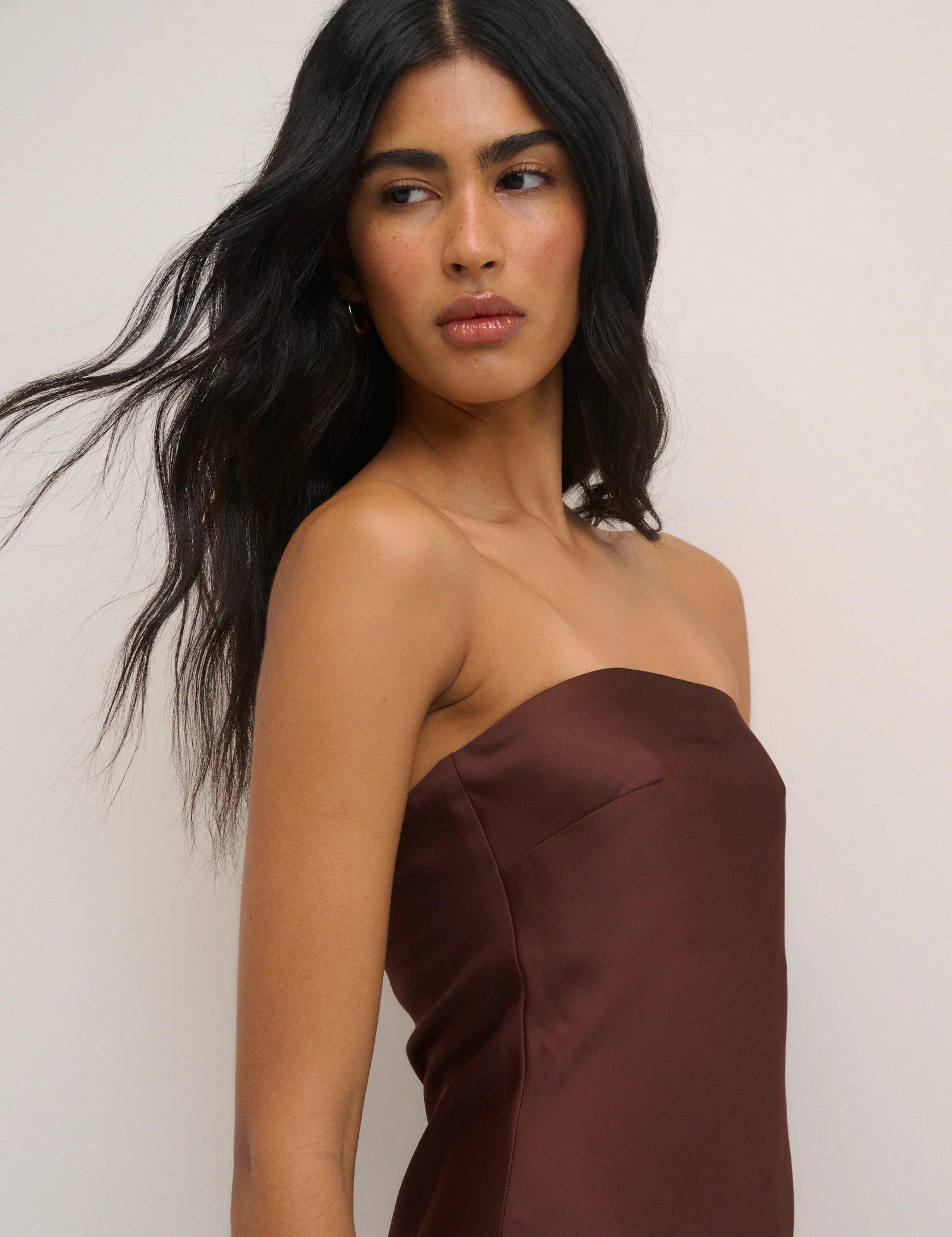 Chocolate Brown Satin Bandeau Arden Maxi Dress - Image 2