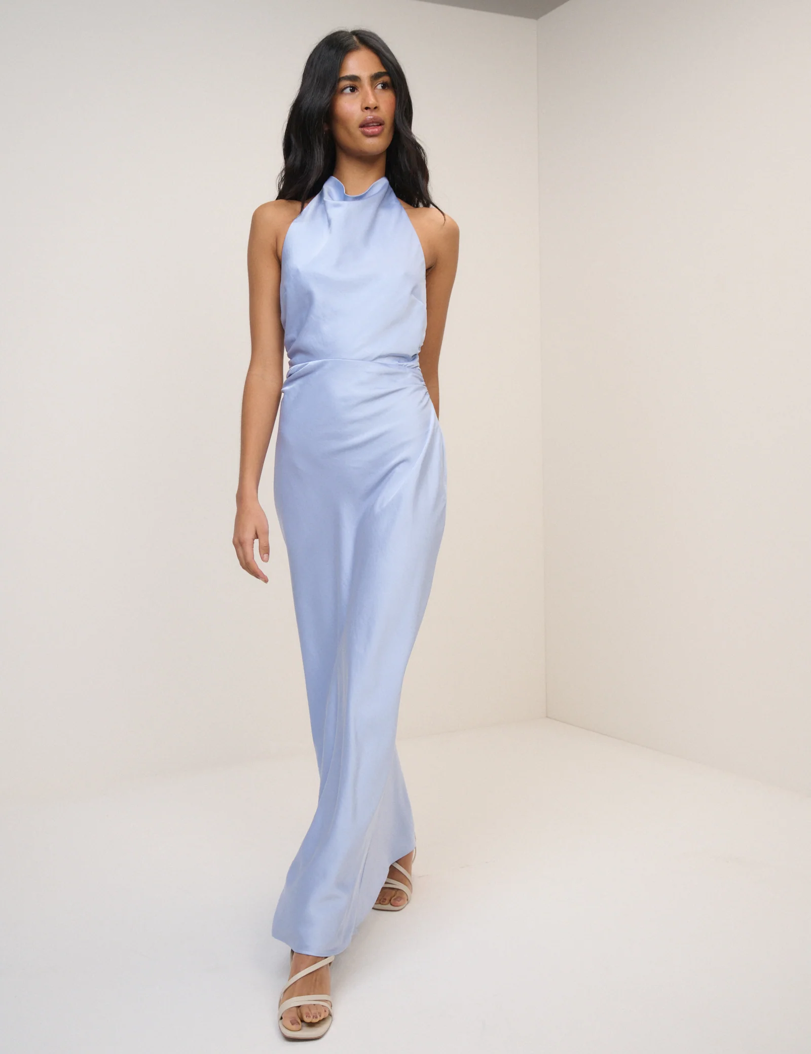 Soft Blue Satin Column Devin Maxi Dress - Image 3