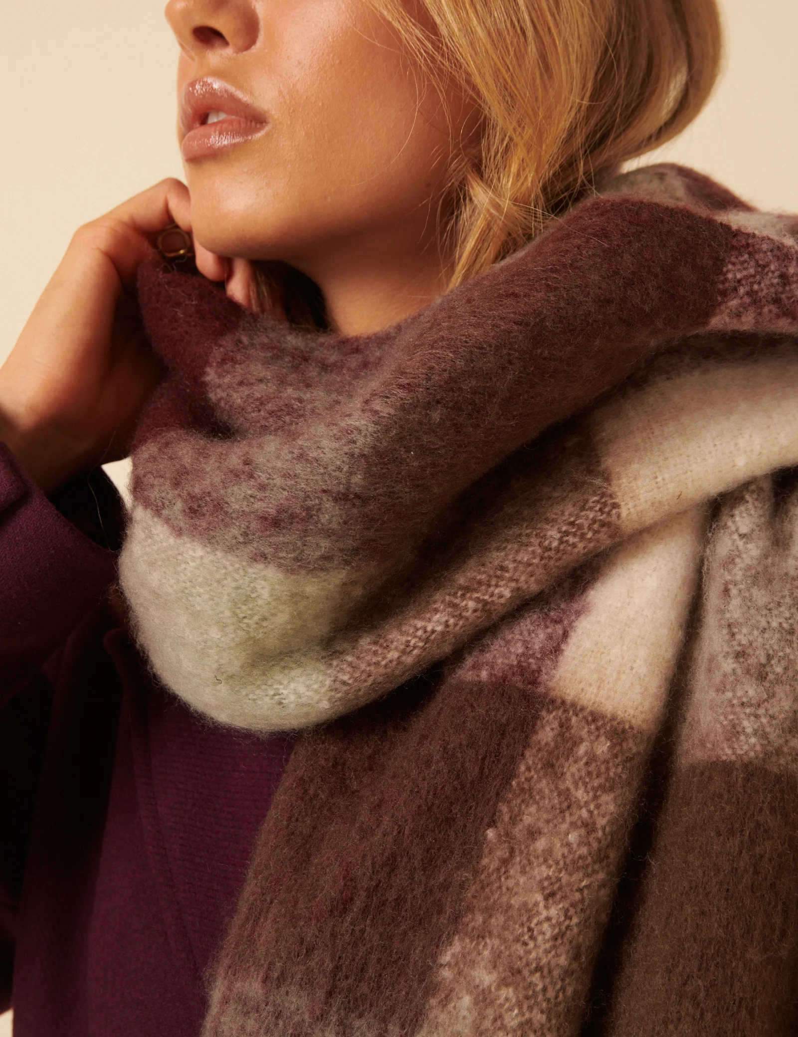 Brown & Purple Check Scarf - Image 5