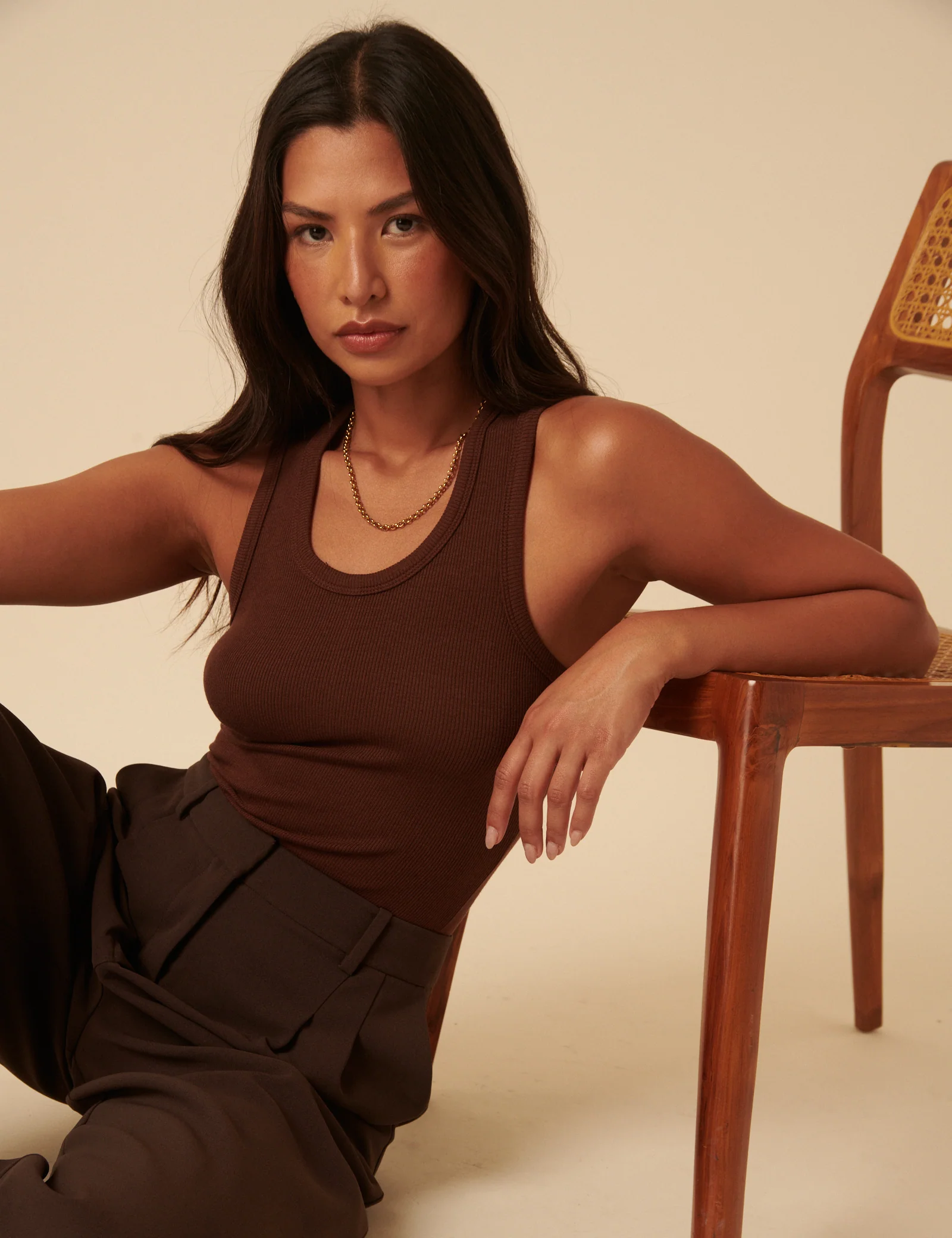 Brown Ribbed Vest Top - Image 2