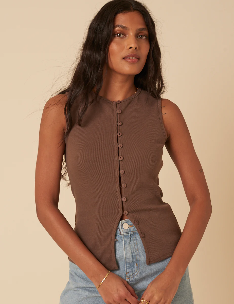 Brown Ribbed Waistcoat Top - Image 2