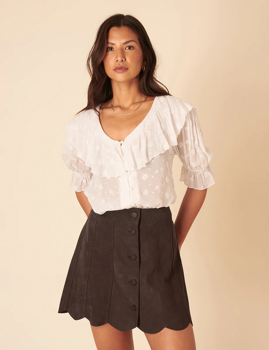 Brown Scallop Suede Skirt - Image 4