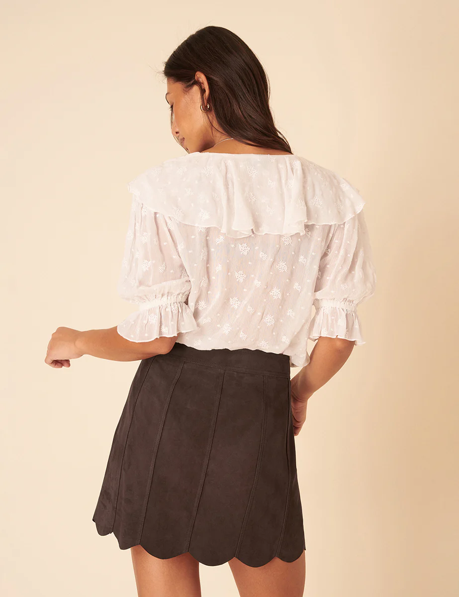 Brown Scallop Suede Skirt - Image 5
