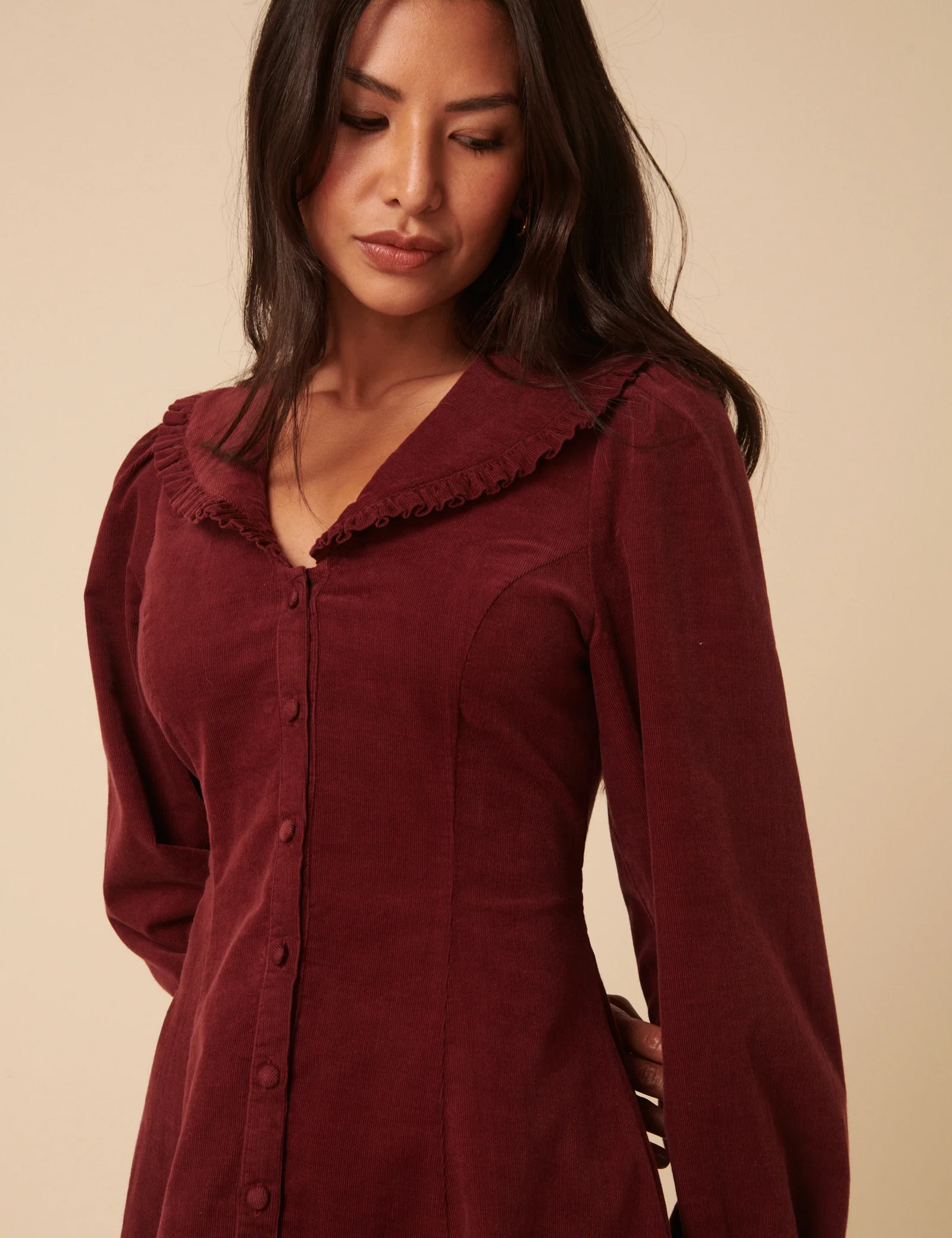 Burgundy Cord Collared Emma Mini Dress - Image 4