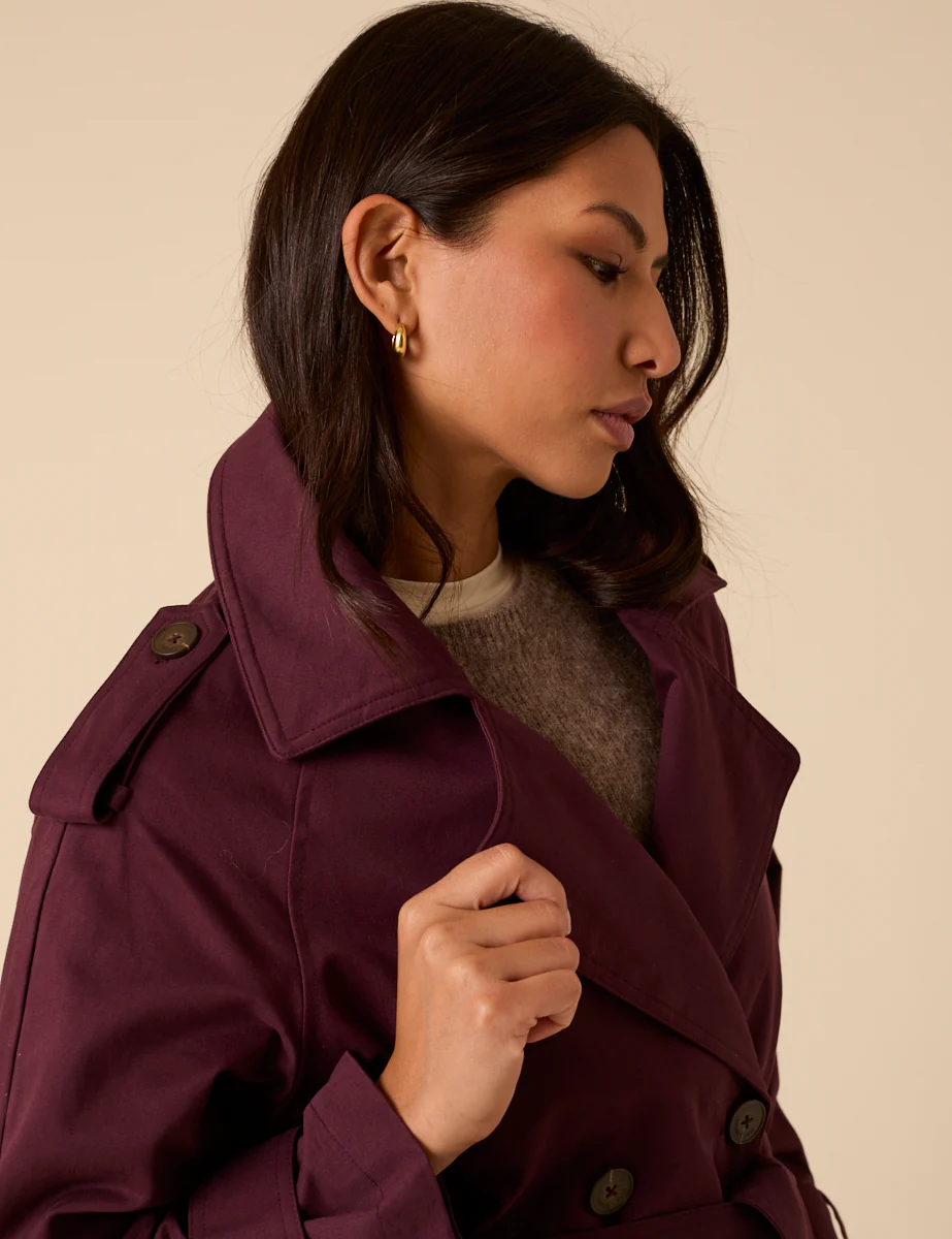 Burgundy Double Breasted Trench Coat - Image 4