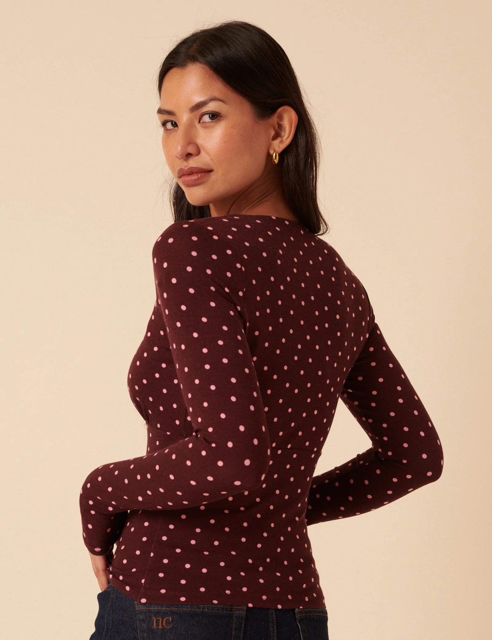 Burgundy Polka Dot Long Sleeve Top - Image 5