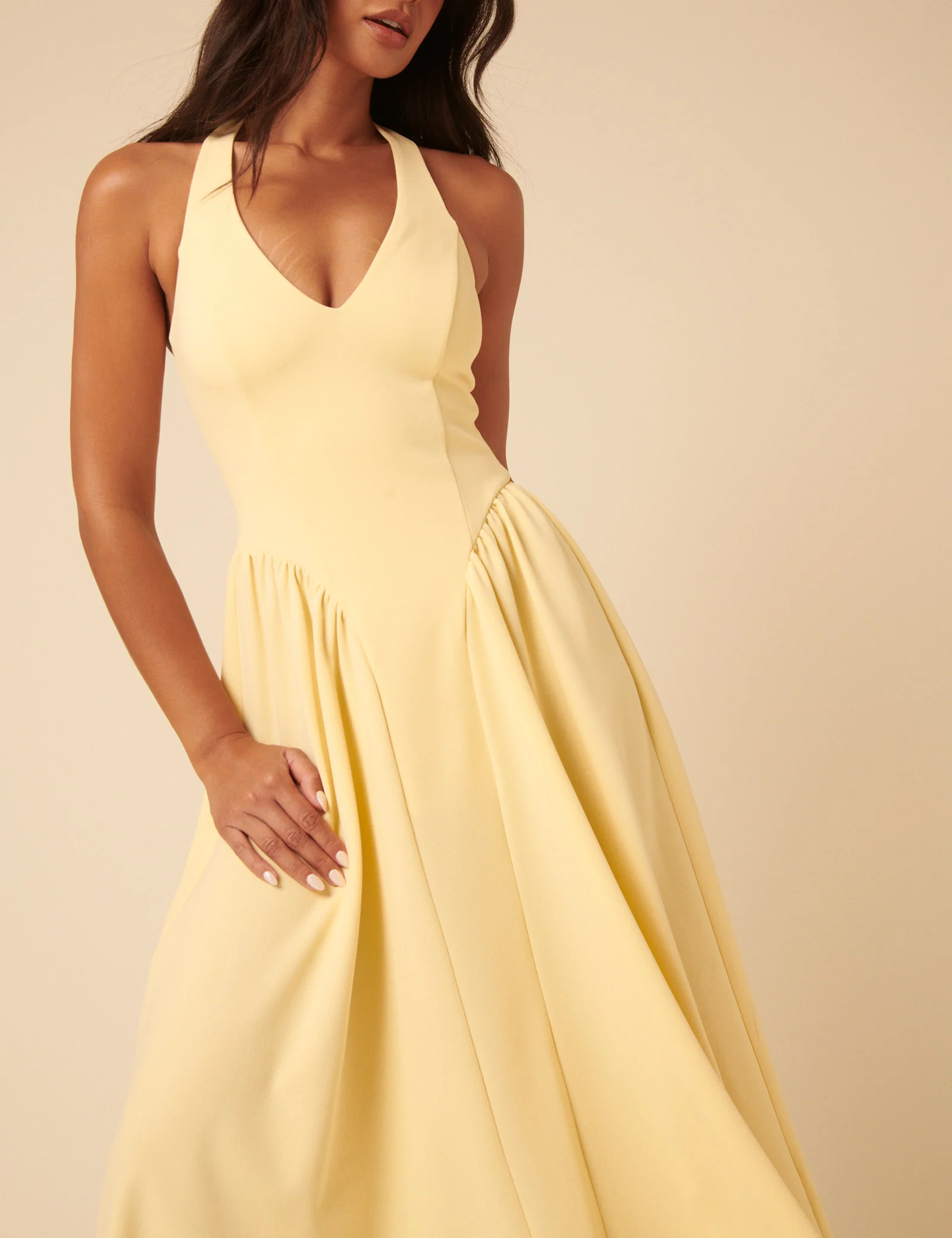 Butter Yellow Amie Halterneck Midi Dress - Image 3