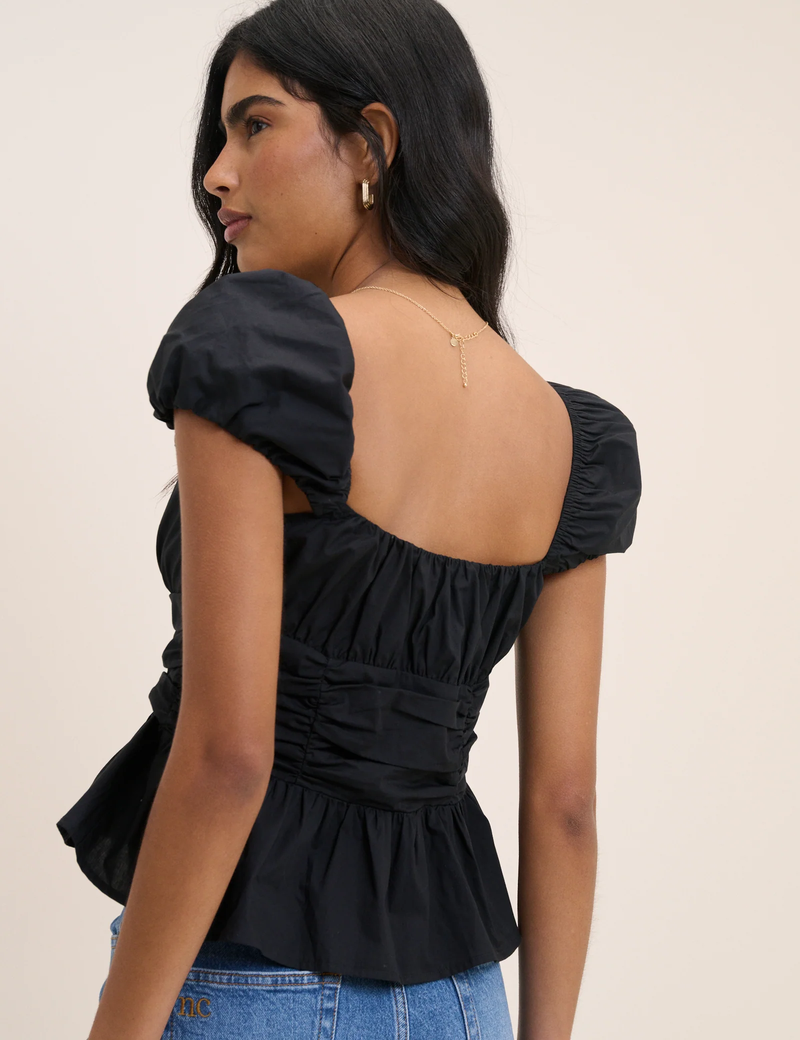 Black Ruched Puff Sleeve Caia Top - Image 5