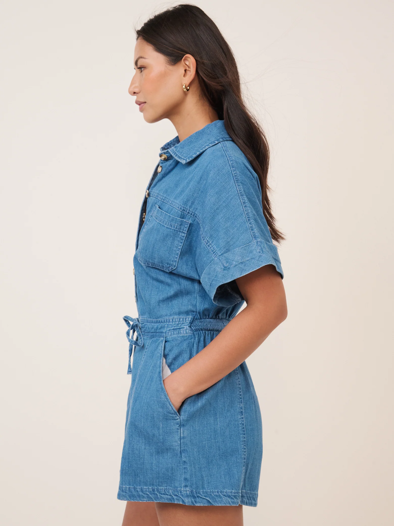 Blue Denim Button Down Playsuit - Image 4
