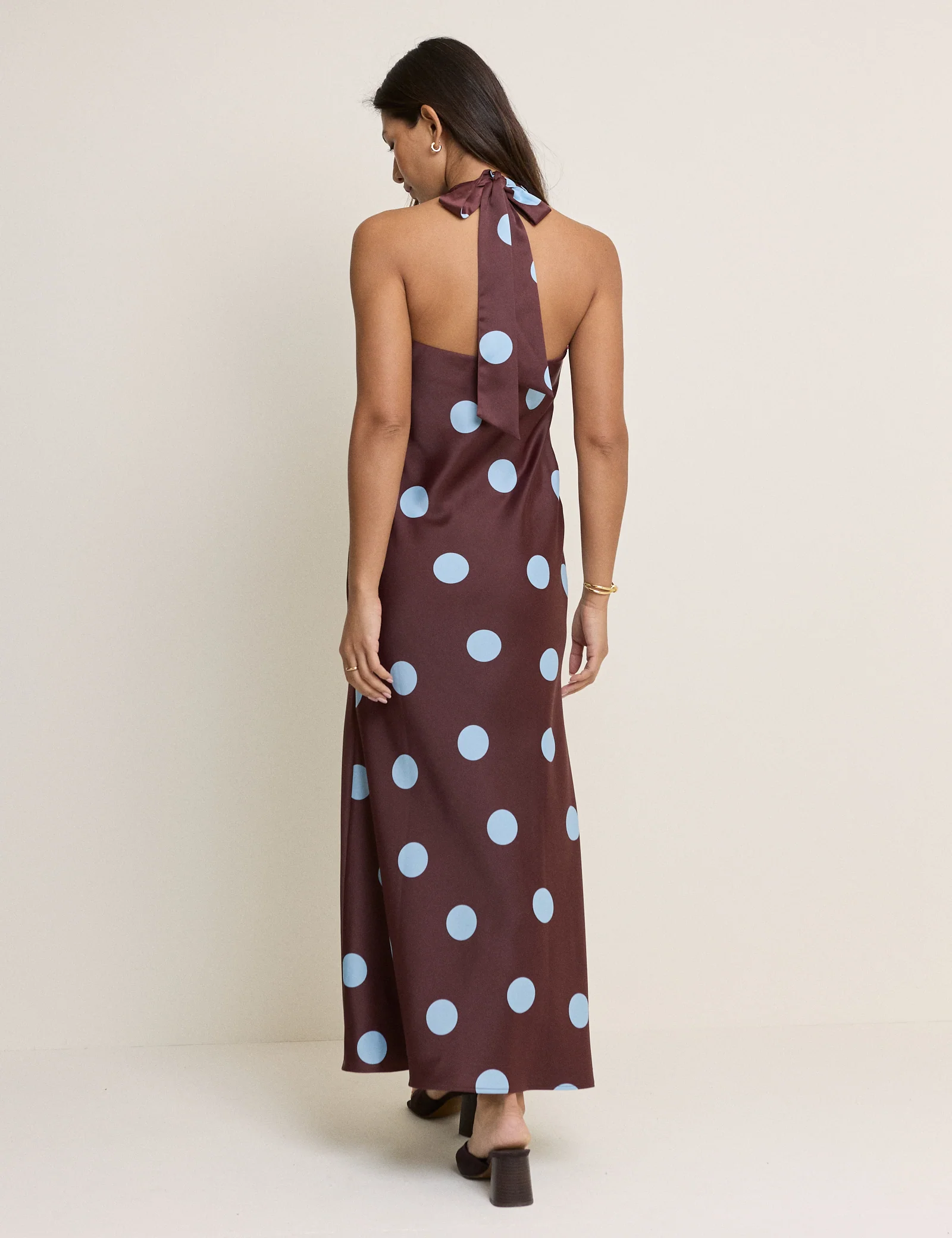 Brown Polka Dot Cali Halter Neck Midaxi Dress - Image 4