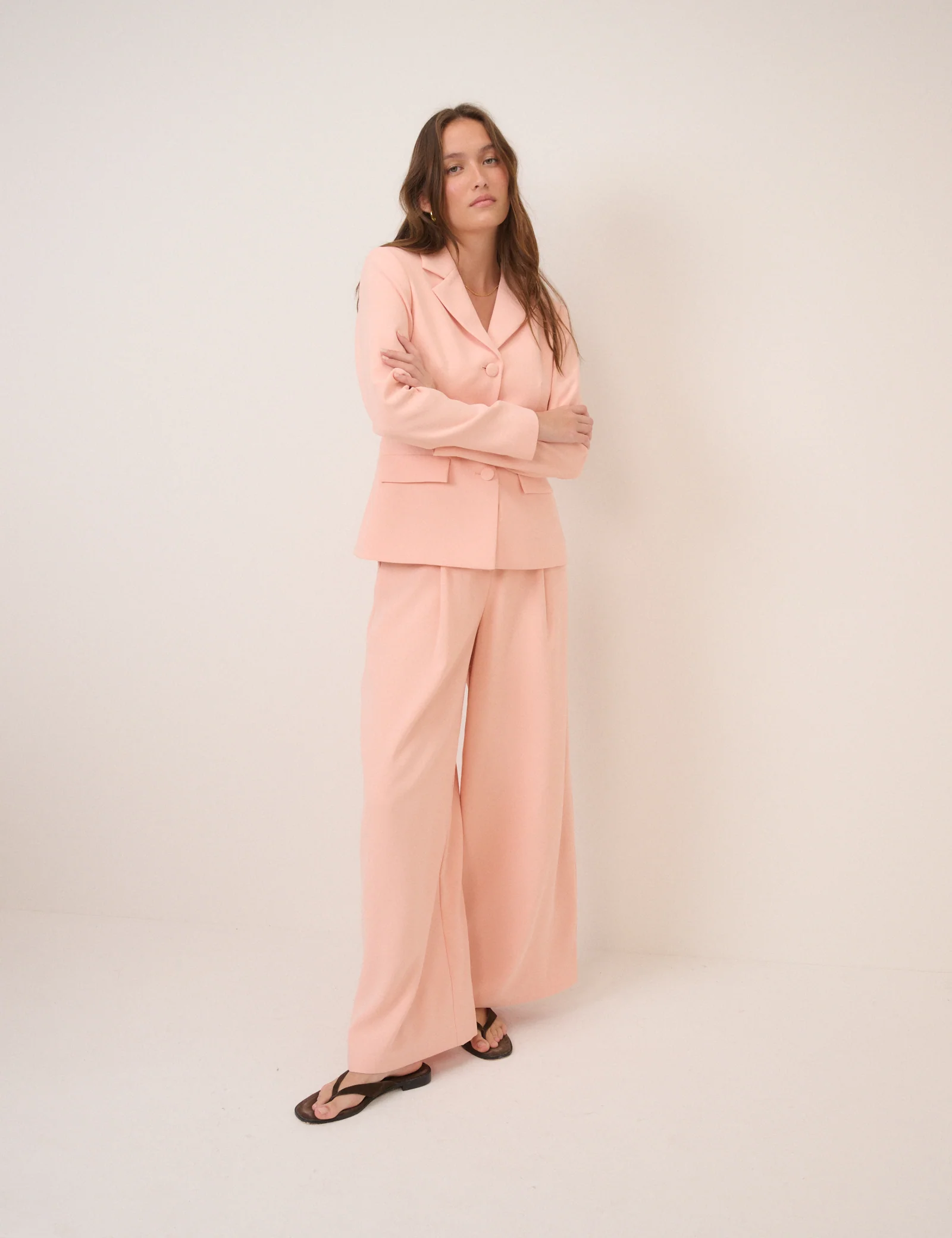 Peach Cinched Waist Crepe Blazer - Image 3