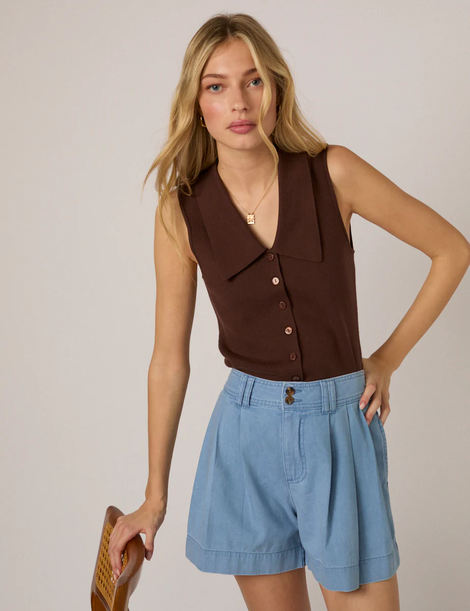 Brown Knitted  Collared Waistcoat - Image 4