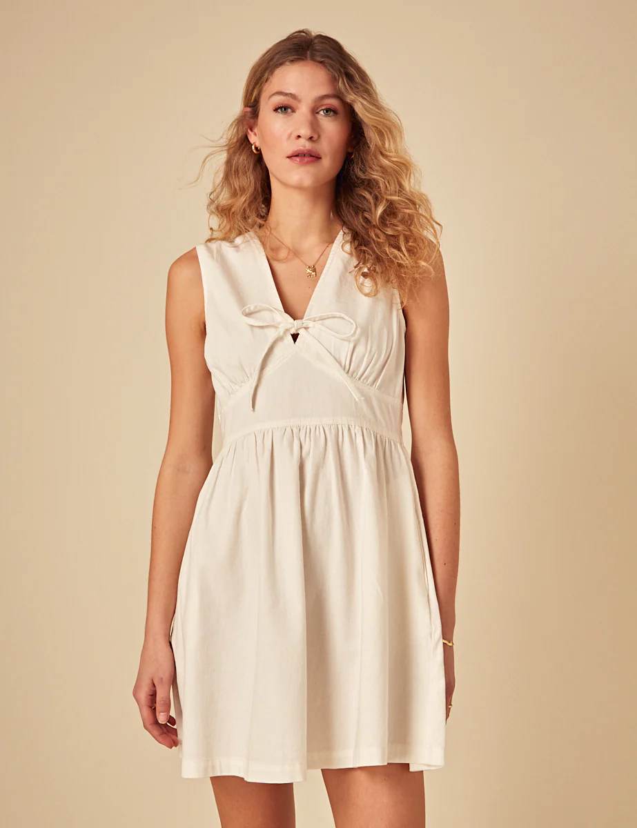 Cream Denim Astra Mini Dress - Image 2