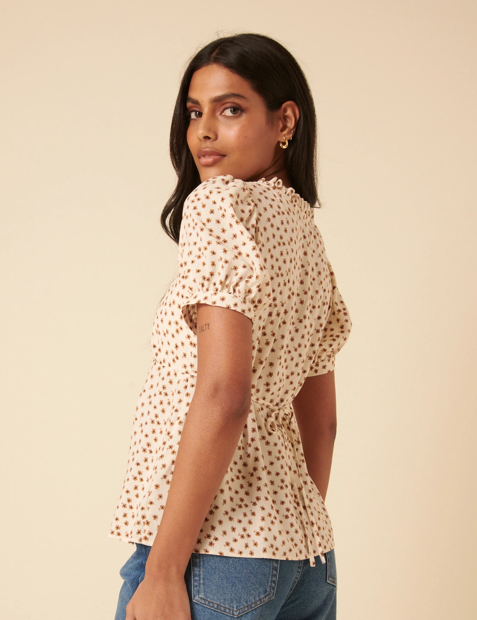 Cream Ditsy Floral Puff Sleeve Blouse - Image 4
