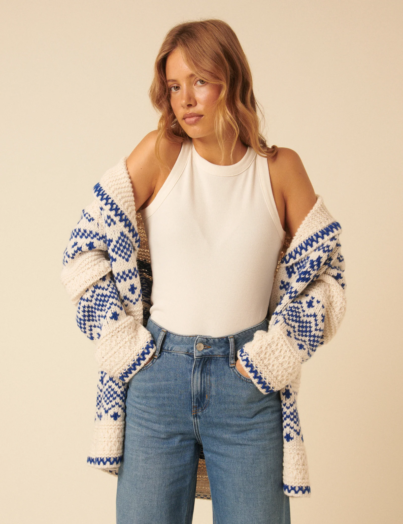 Cream Fair Isle Chunky Knit Cardigan - Image 2