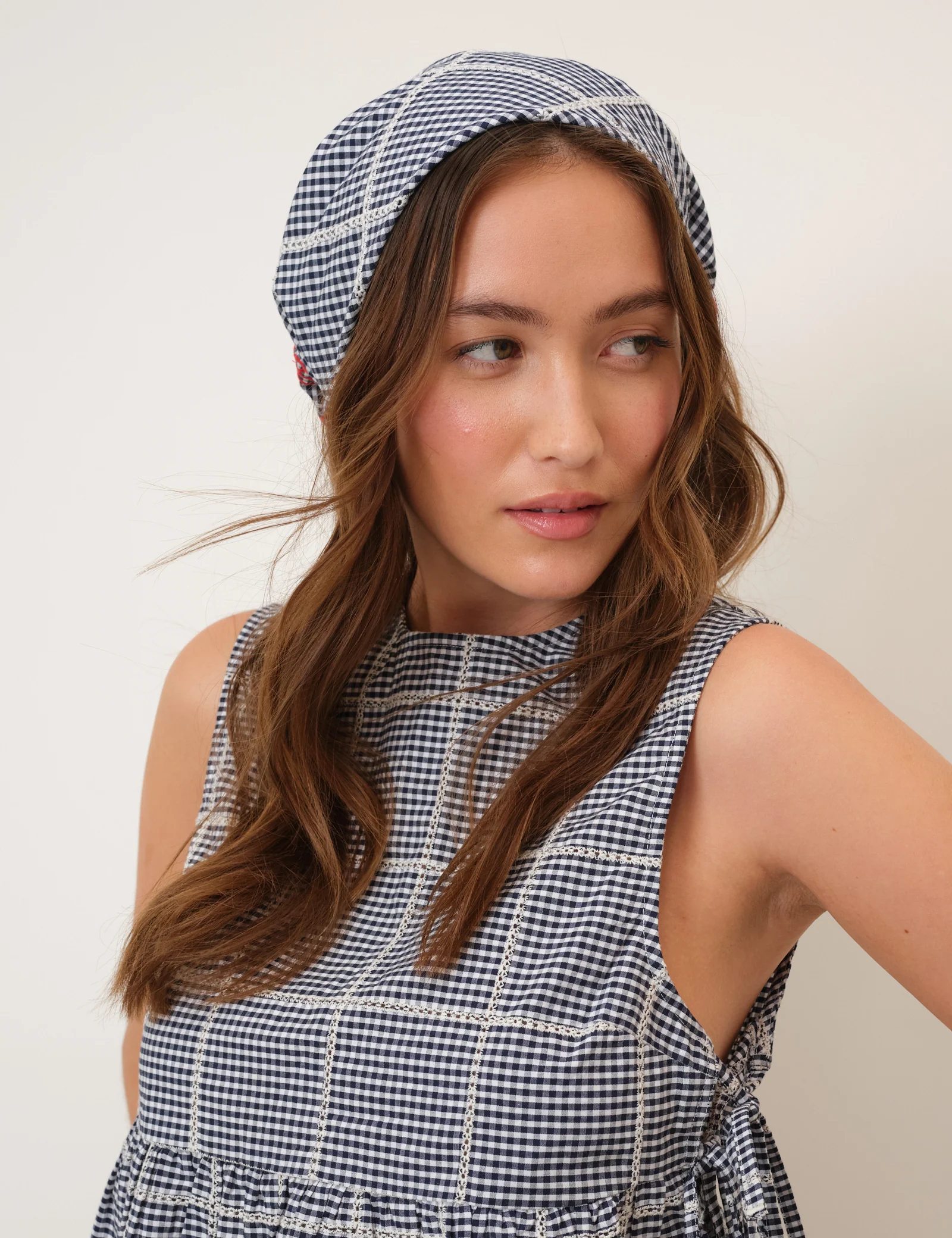 Navy Gingham Scarf - Image 4