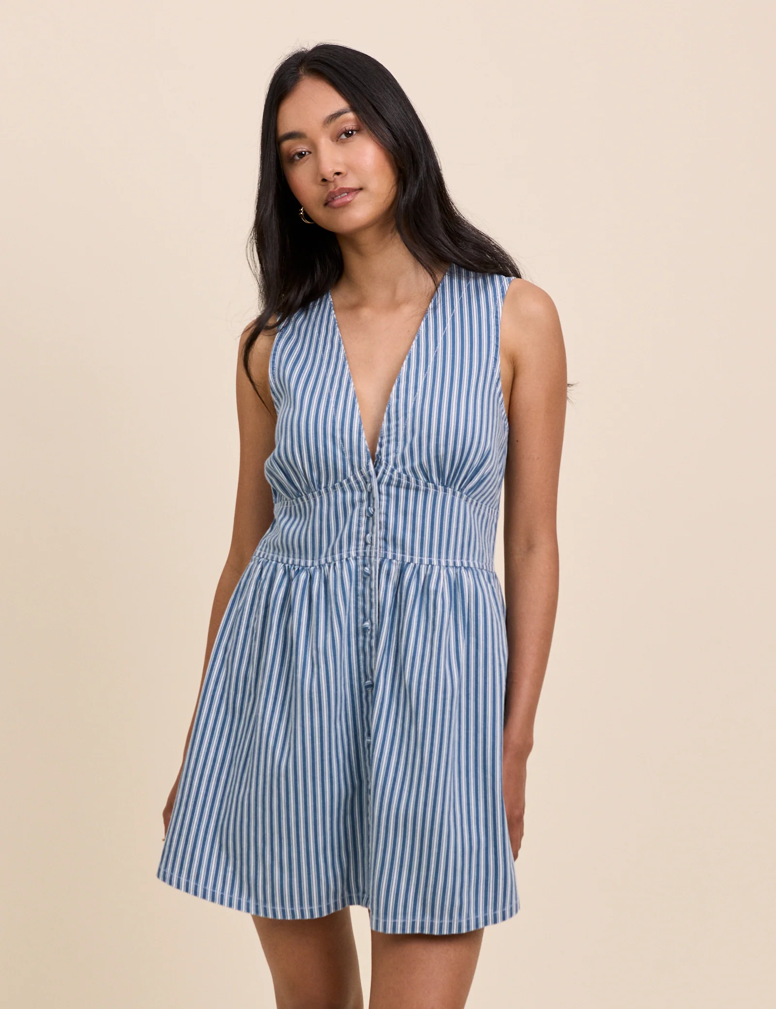 Blue Denim Pinstripe Starlight Mini Dress