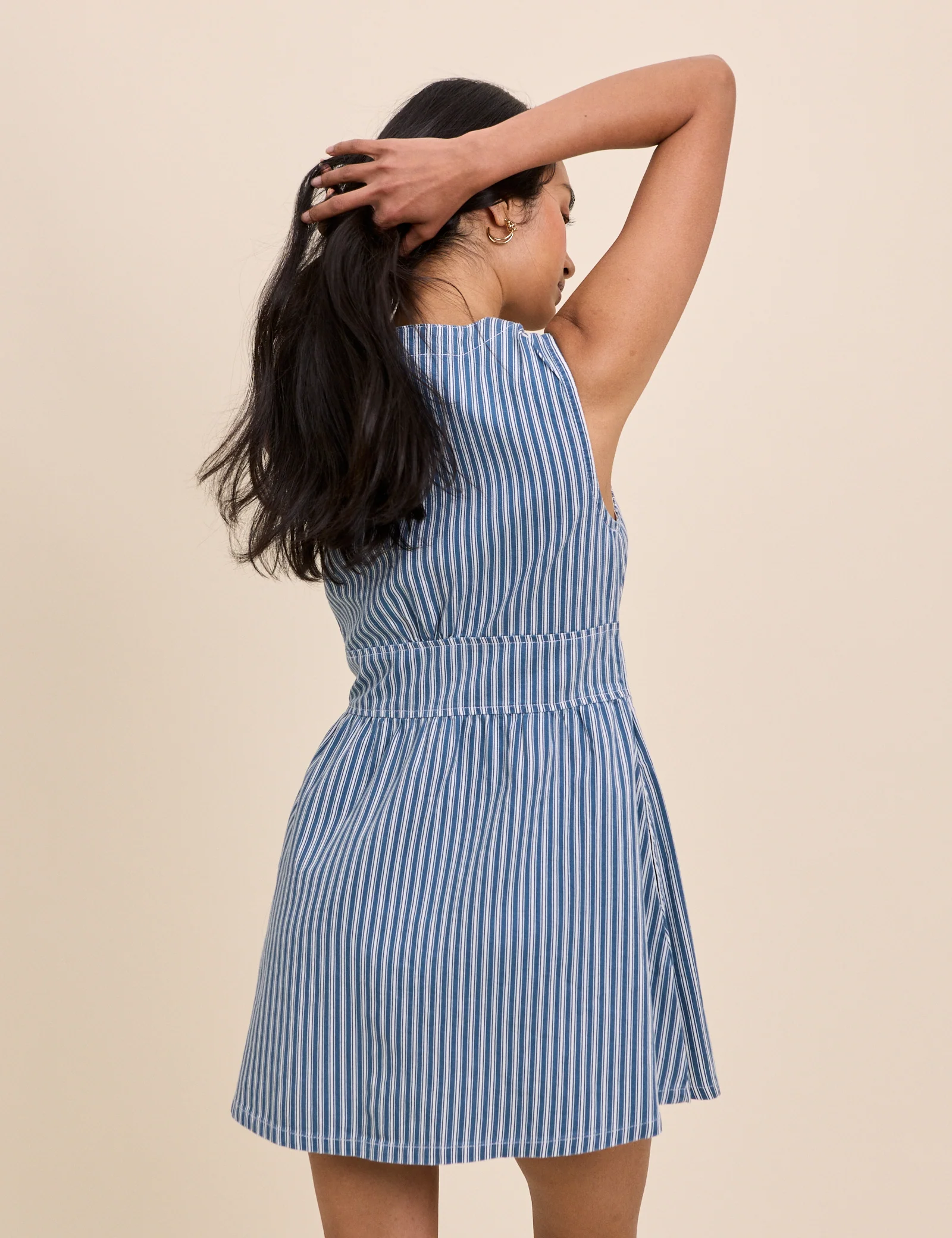 Blue Denim Pinstripe Starlight Mini Dress - Image 5