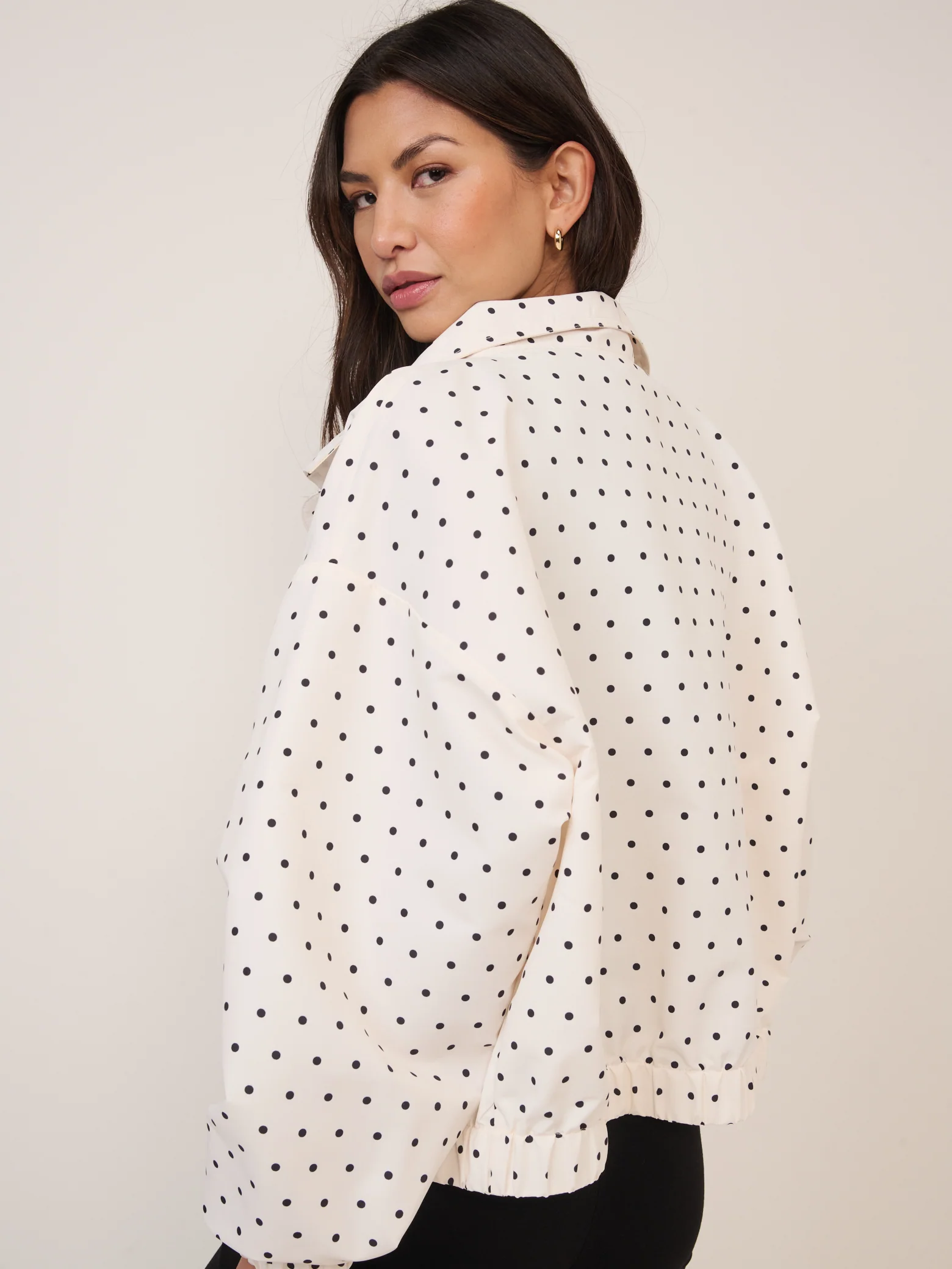 White Polka Dot Funnel Neck Windbreaker Jacket - Image 5