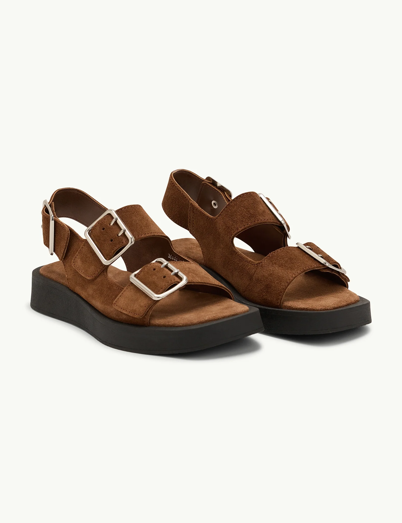 Brown Suede Double Strap Sandals - Image 4
