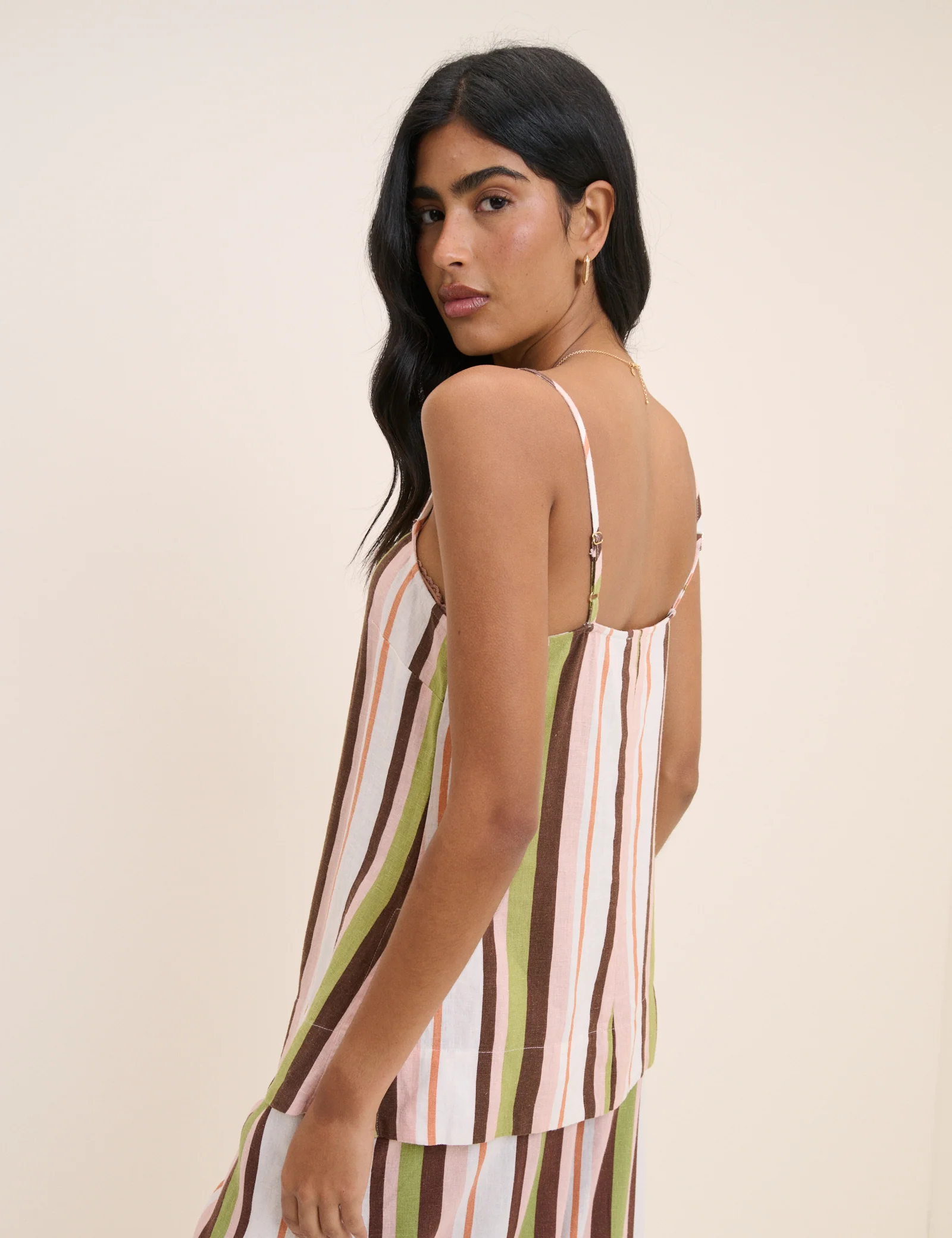 Multi-Coloured Striped Longline Linen-Blend Cami Top - Image 3