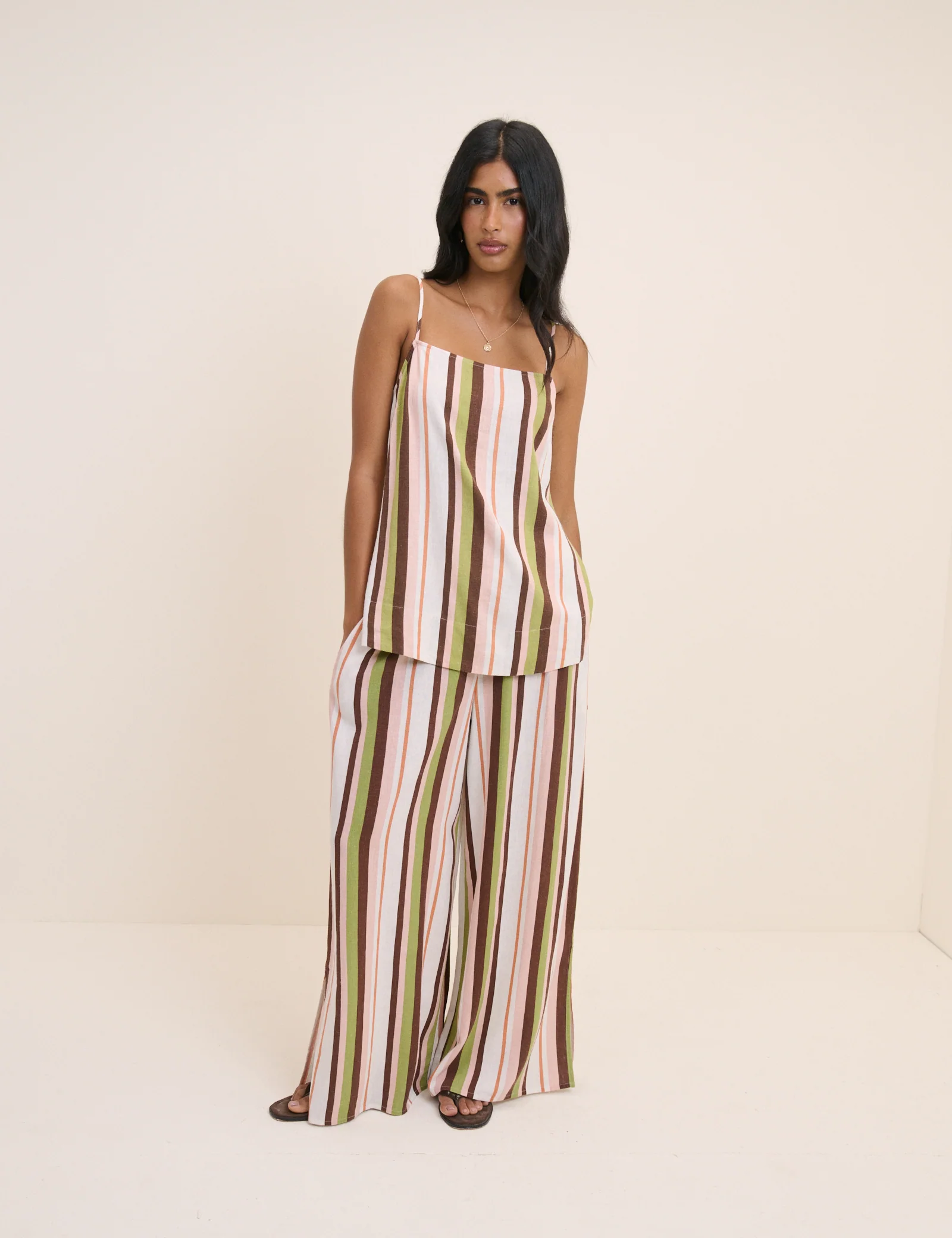 Multi-Coloured Striped Longline Linen-Blend Cami Top - Image 5