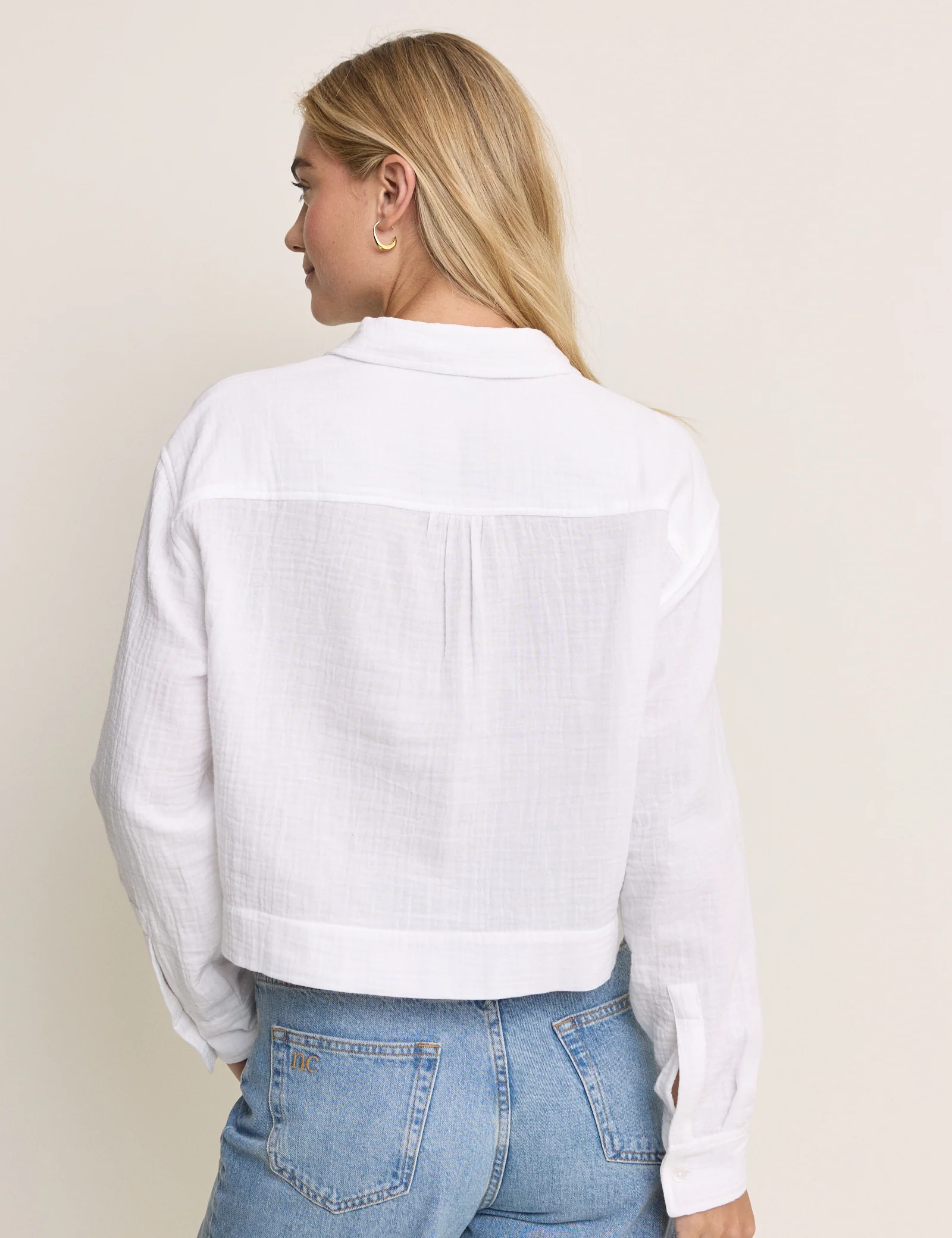 White Cropped Double Gauze Shirt - Image 5