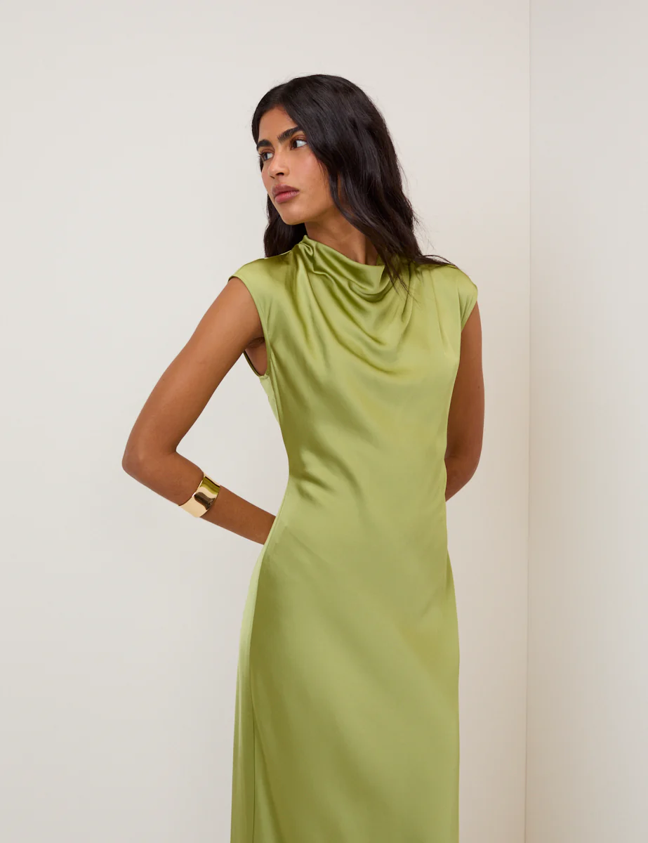 Green Cowl Neck Eden Midi Dress - Image 4