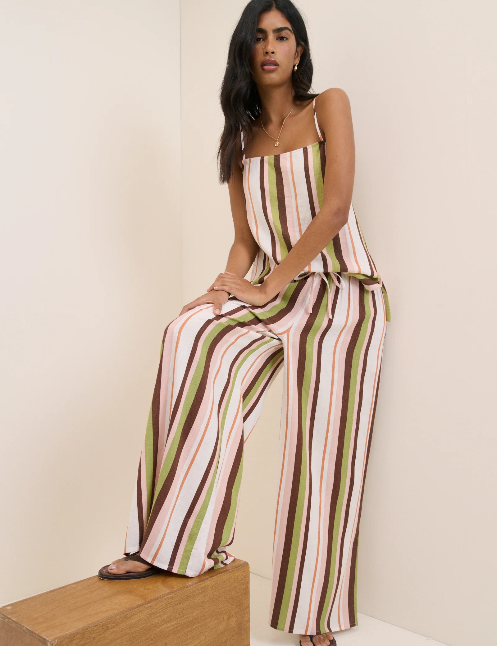 Multi-Coloured Striped Linen-Blend Wide Leg Elstow Trousers - Image 3